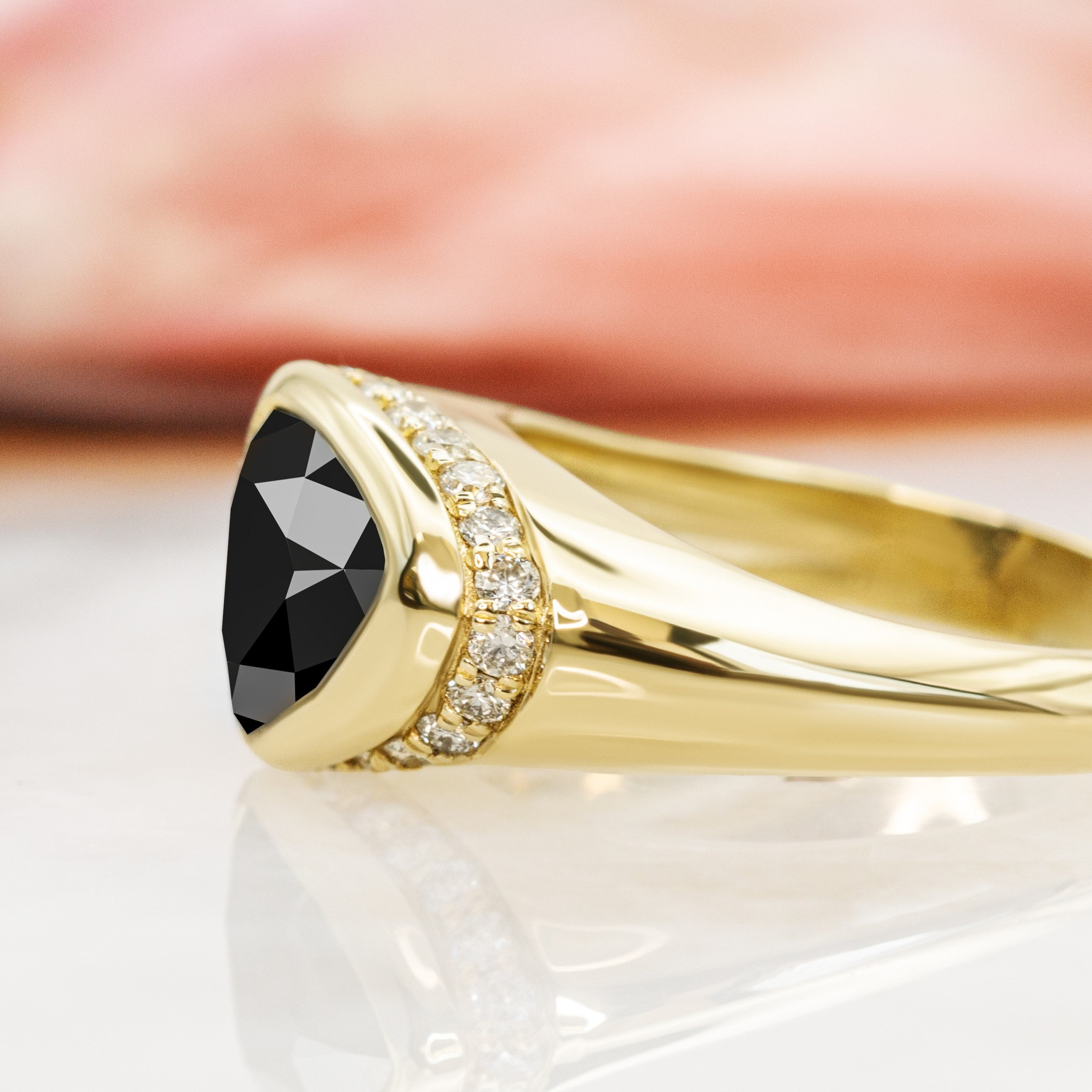 Oriented  Natural Black Diamond Triangle Engagement Ring
