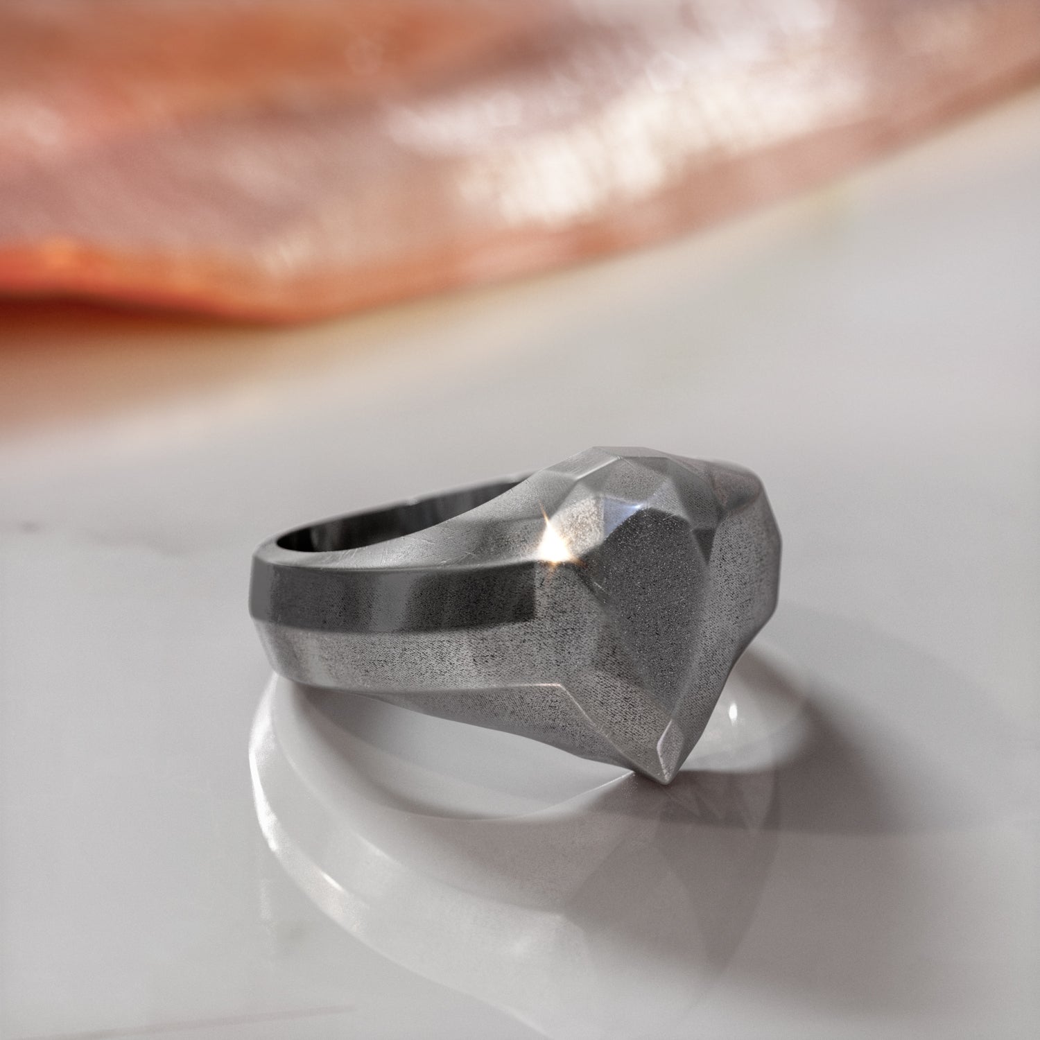 Golden Pear - 14K Diamond Shaped Signet Ring For Women