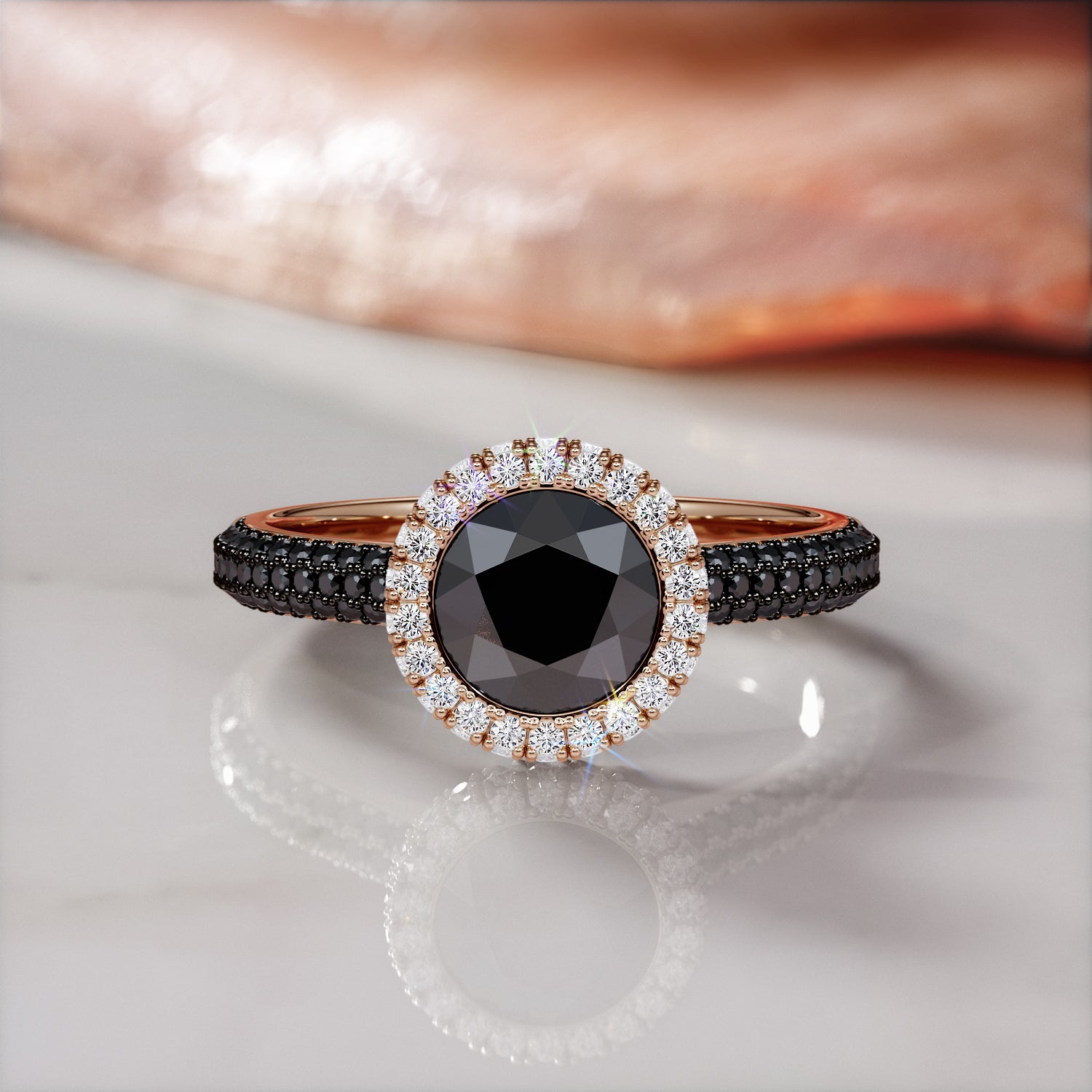 Vintage  Natural Black Diamond Round Engagement Ring