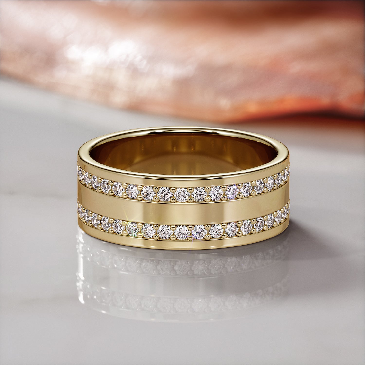 Two-Row Natural Round cut Diamond Wedding Band