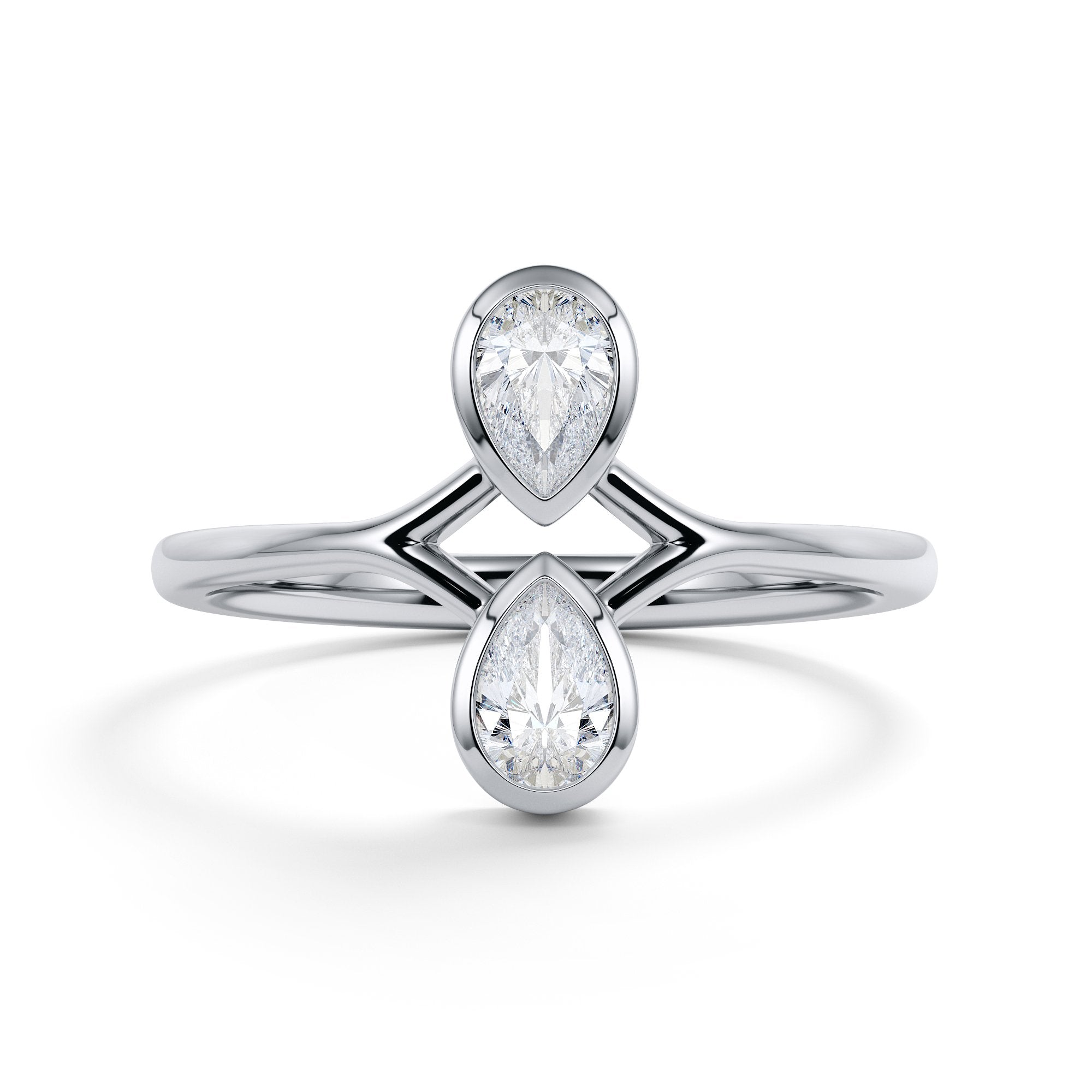 Twin Bezel Natural Pear Cut Diamond Engagement Ring