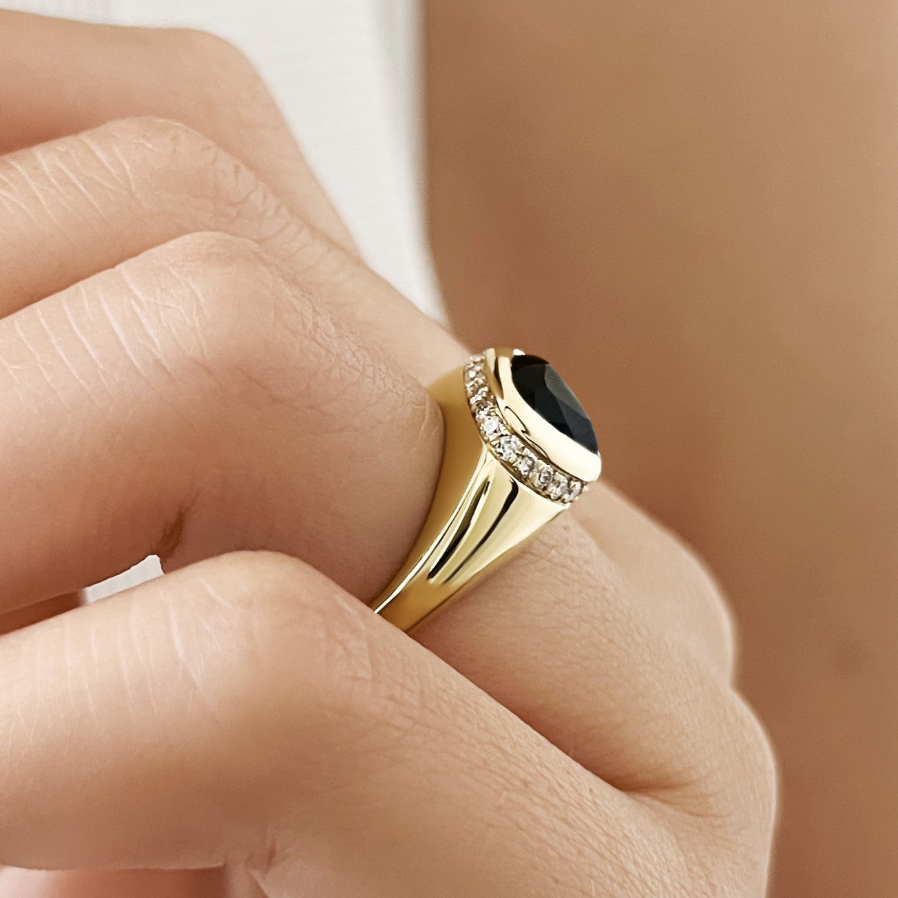Oriented  Natural Black Diamond Triangle Engagement Ring