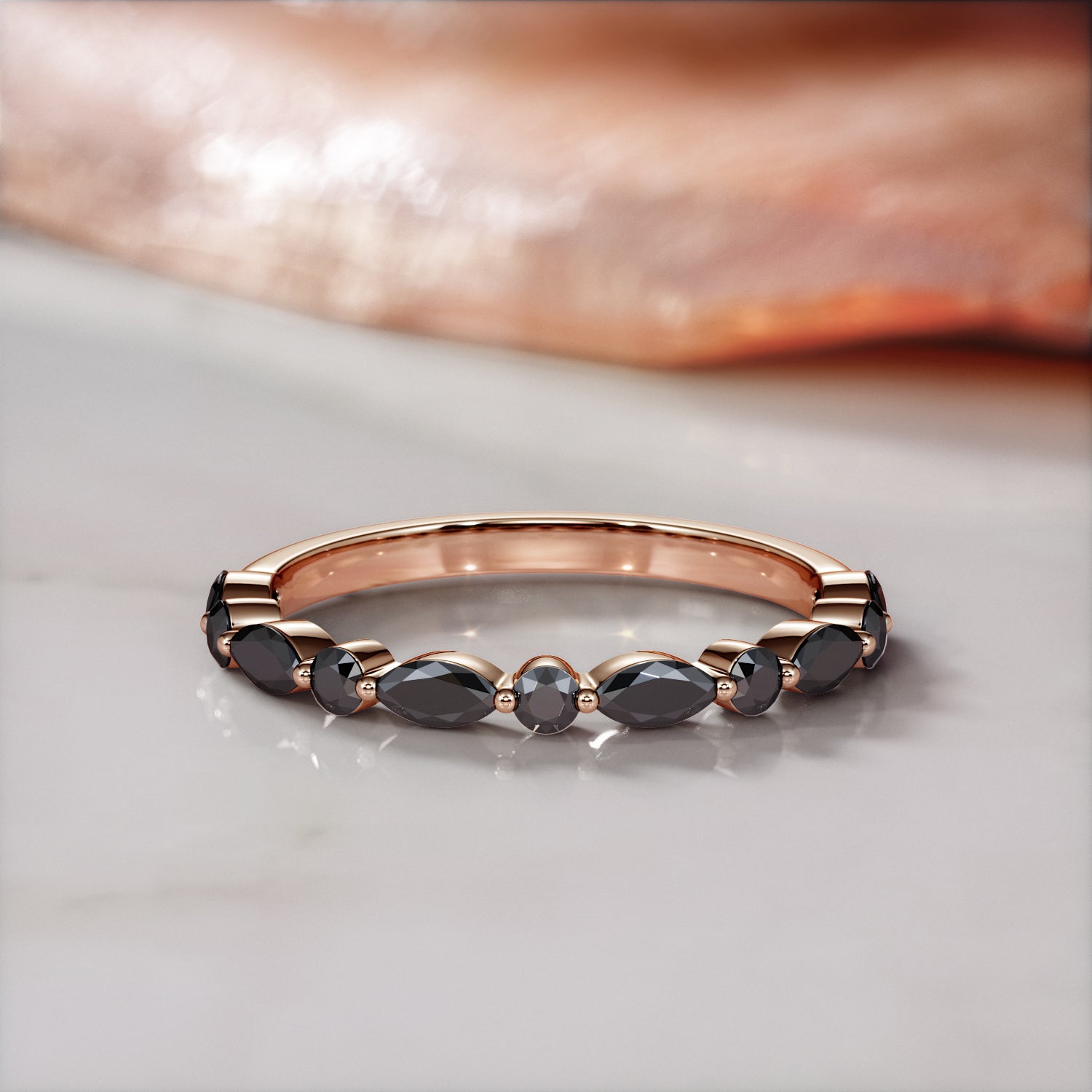 Multi Shaped Natural Black Diamond Wedding RIng