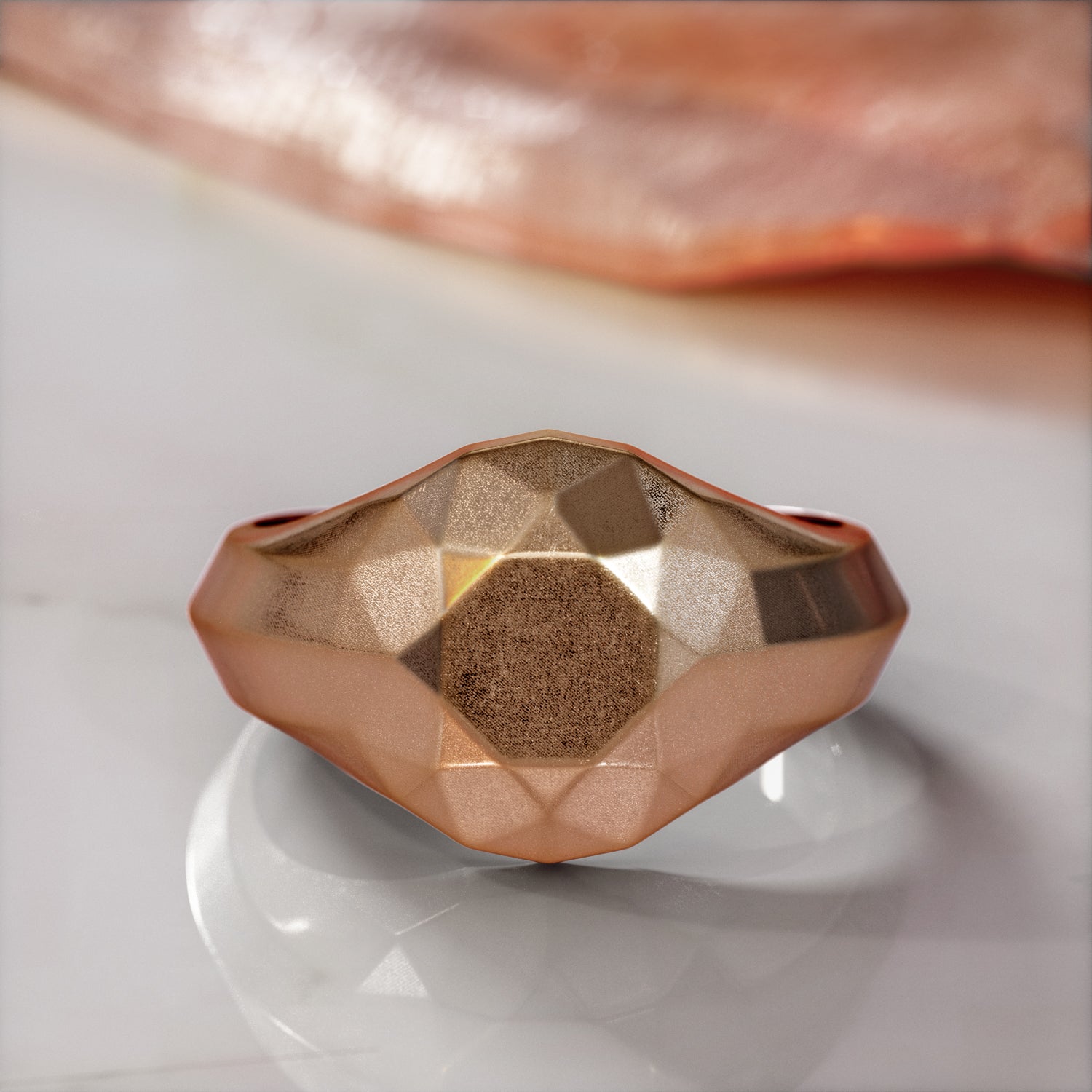 14K Rose Gold Diamond Shaped Faceted Signet Ring