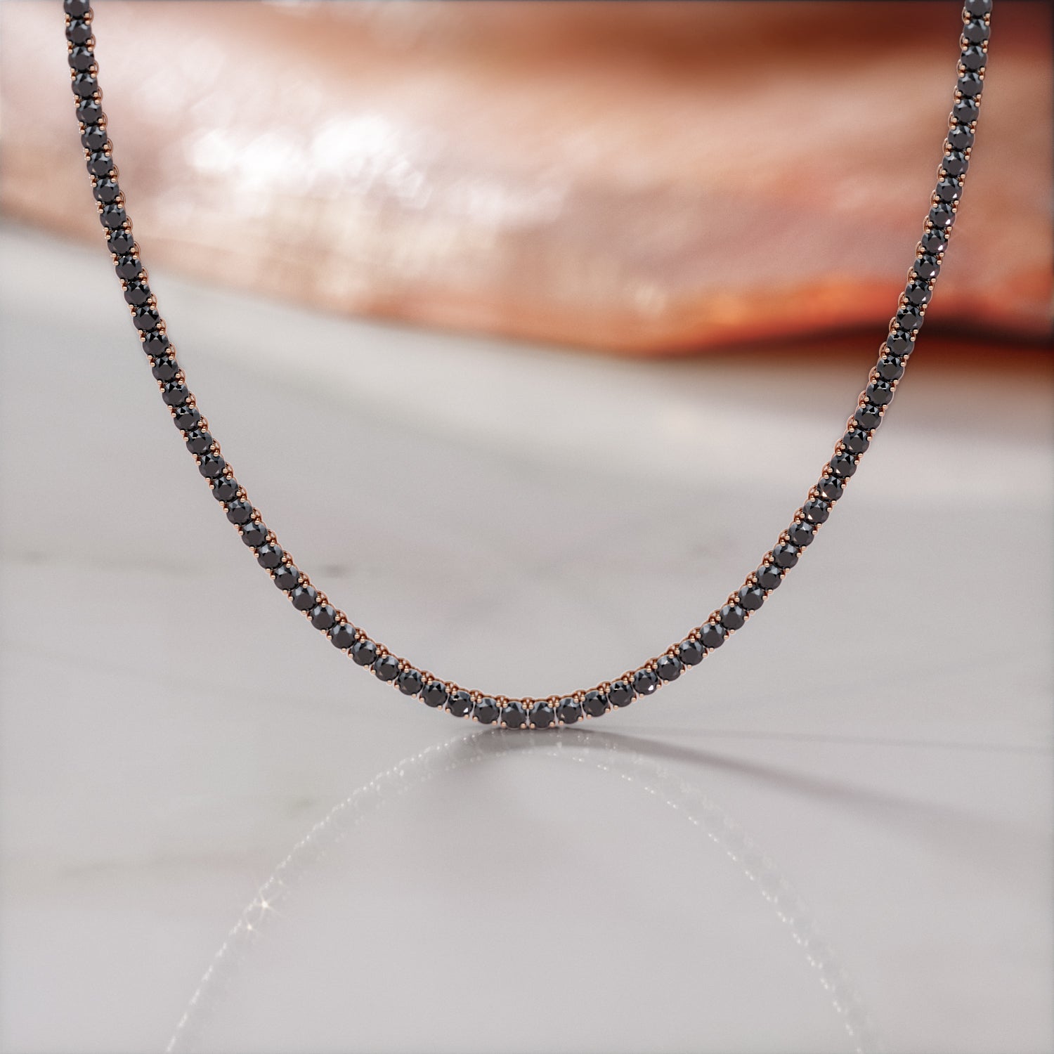 Shambala - Natural Black Diamond Tennis Necklace in Rose Gold
