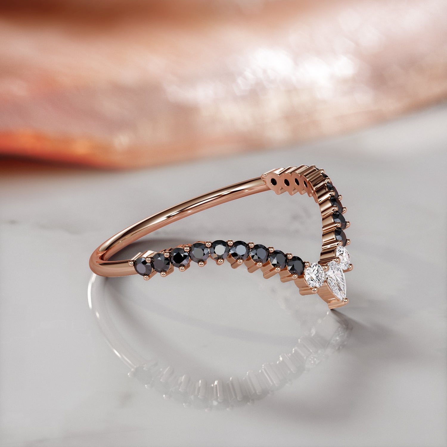 Deco Black & White Diamond Wedding Band