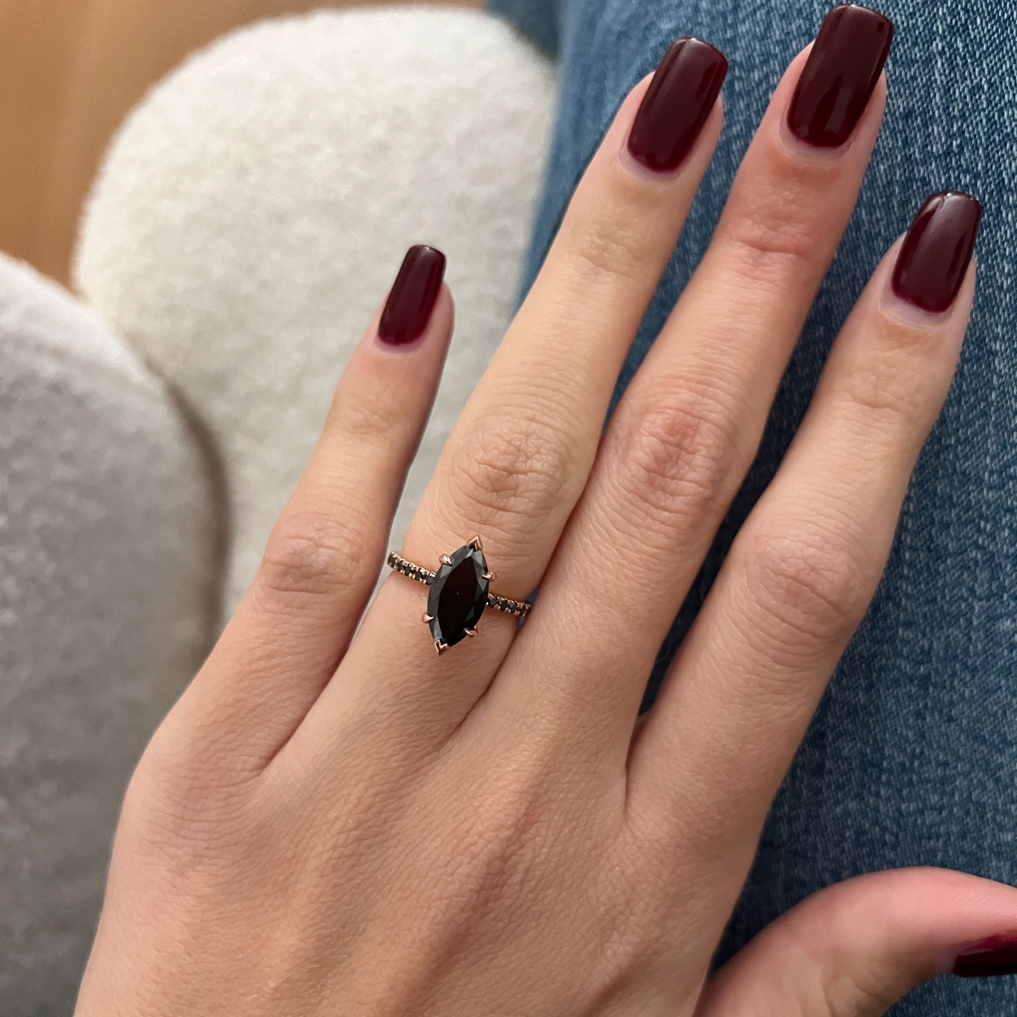Black & White Natural Diamond Marquise Cut Engagement Ring
