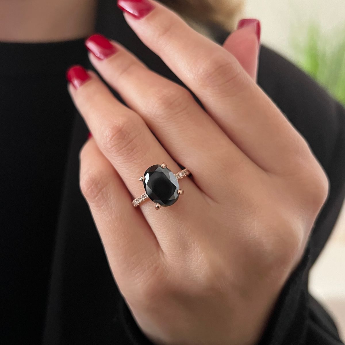 Black & White Natural Diamond Oval Cut Engagement Ring
