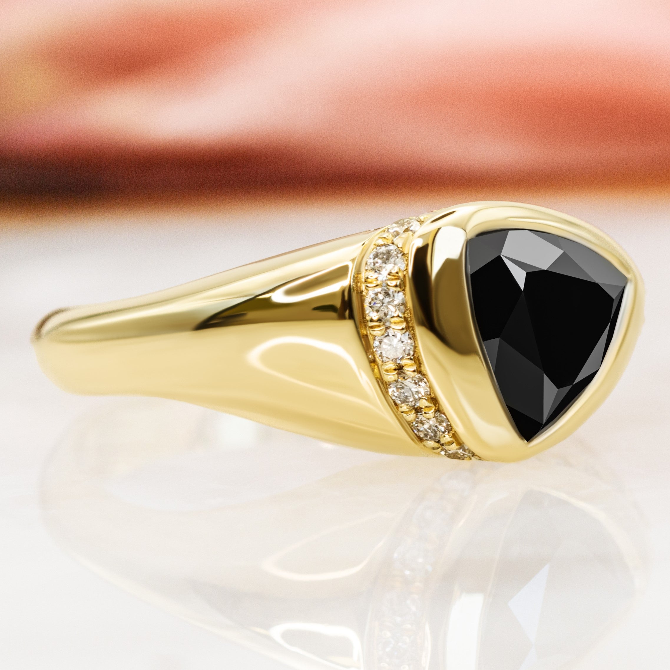 Oriented  Natural Black Diamond Triangle Engagement Ring