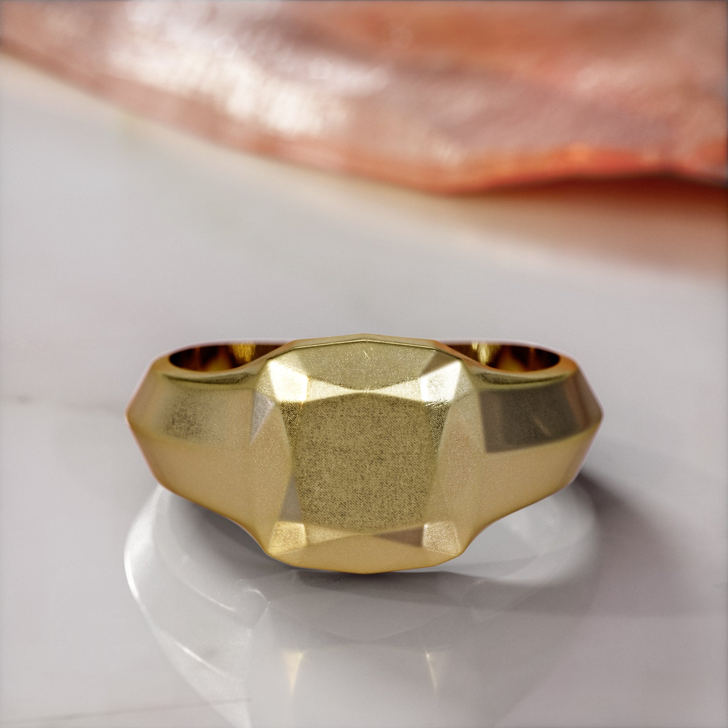 14K Diamond Shaped Signet Ring For Women