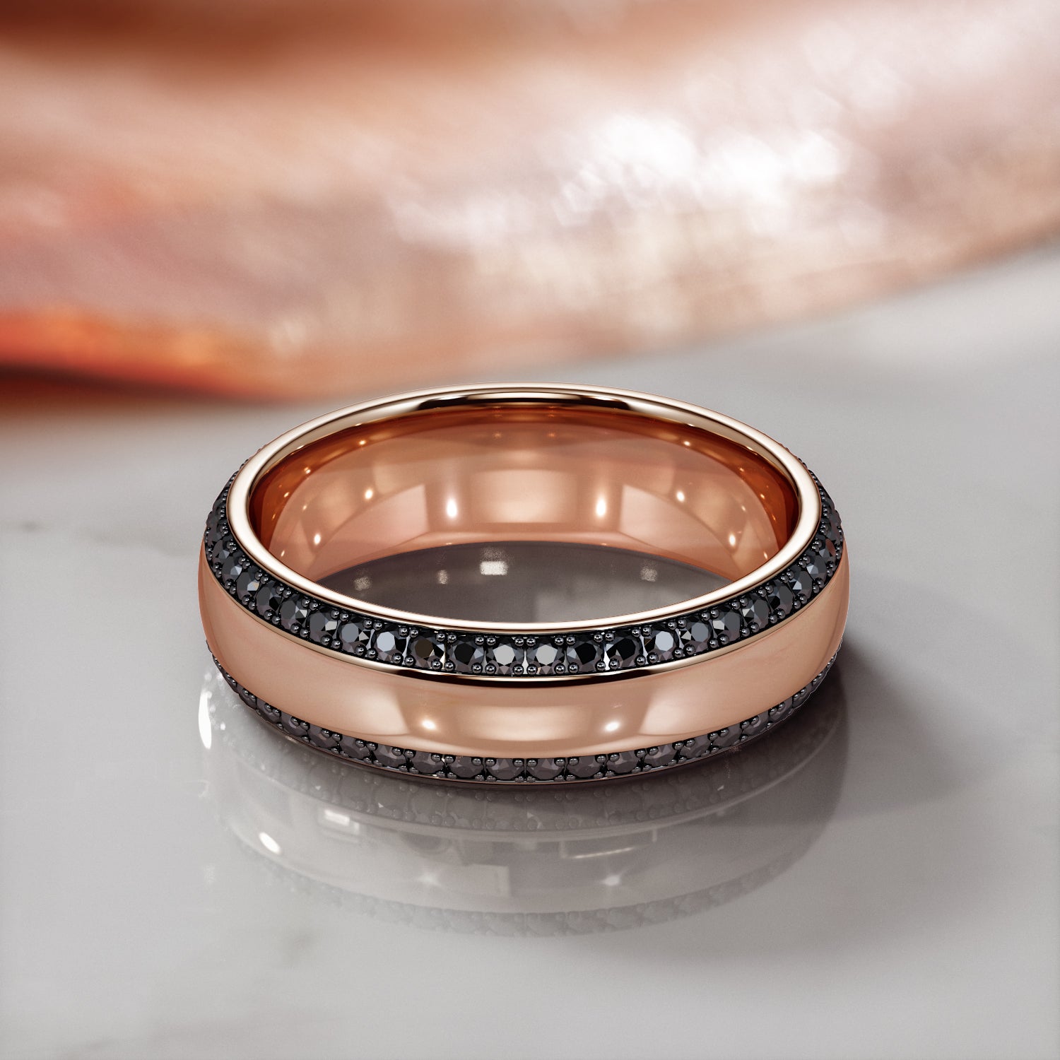 Natural Black Diamond Curved Wedding Ring For Him