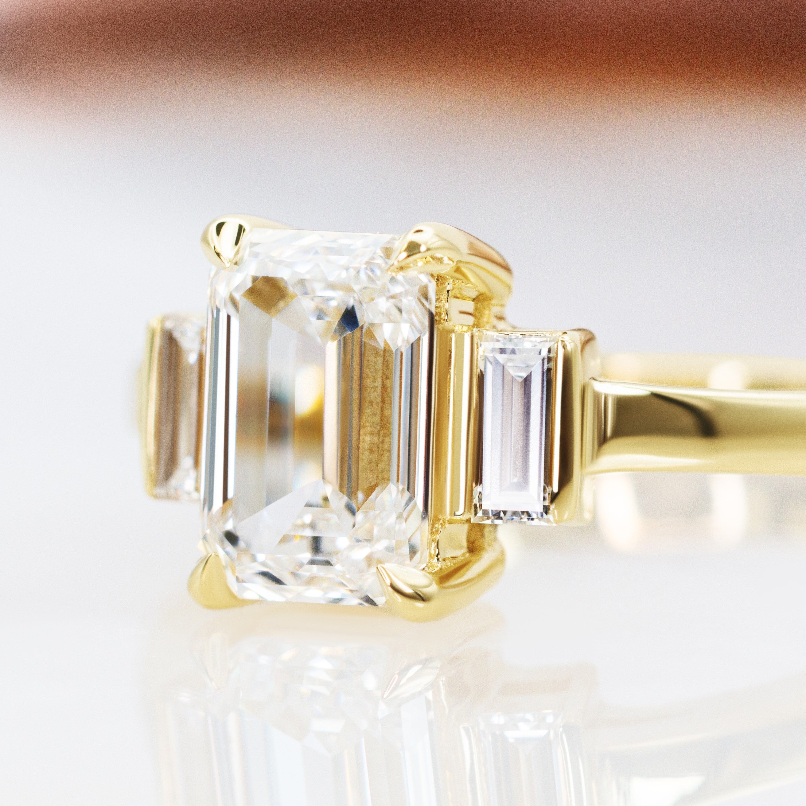 Art Deco Natural Emerald Cut  Diamond Engagement Ring