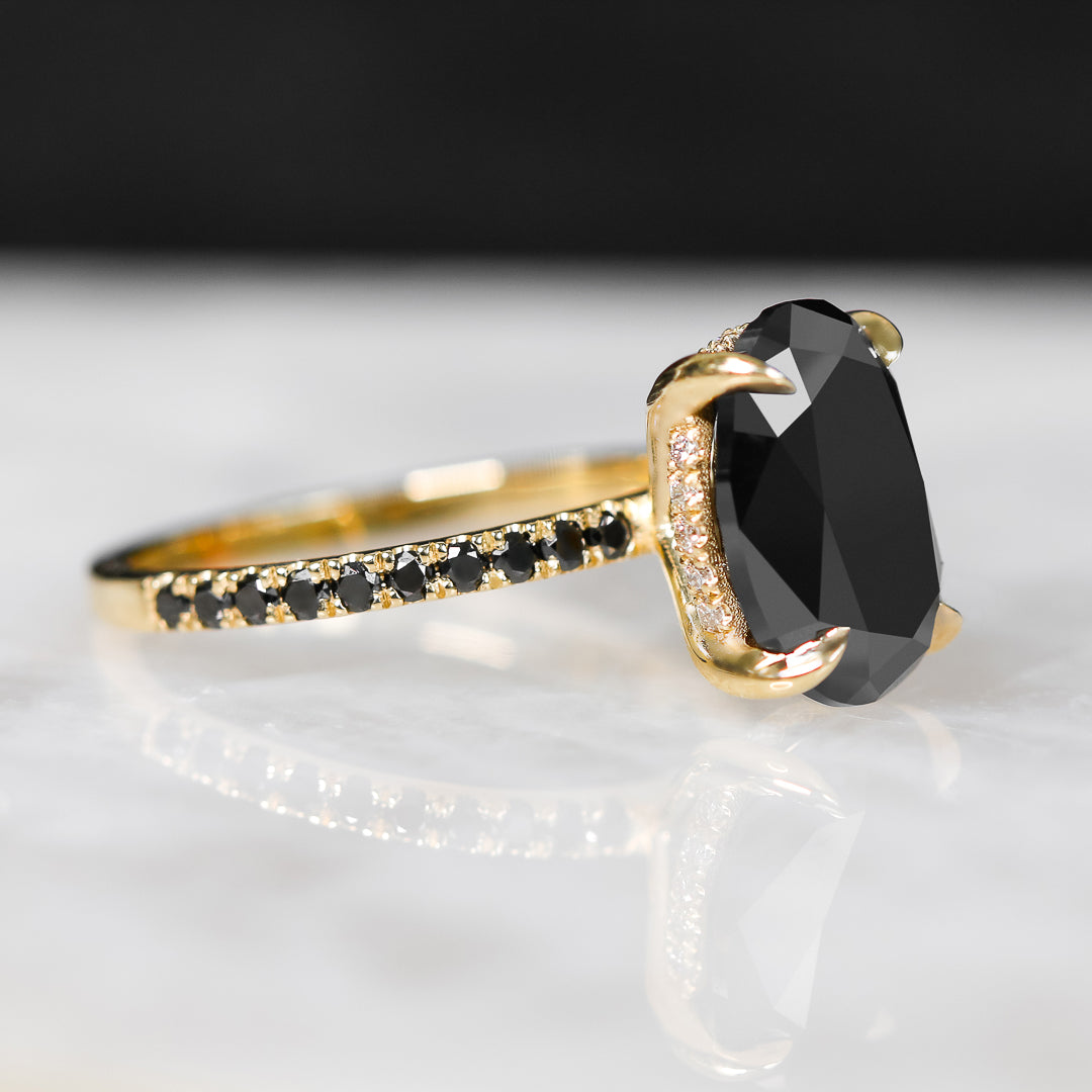 Alma Oscura - Black & White Natural Black Diamond Oval Cut Engagement Ring