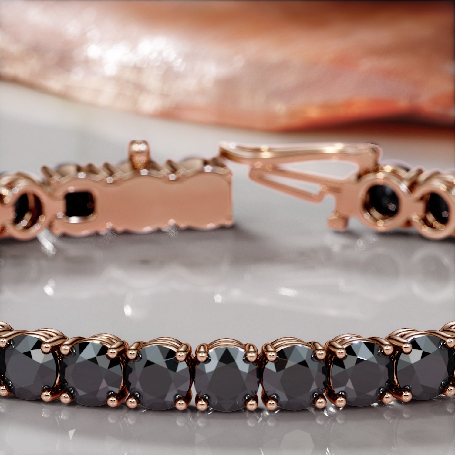 King Cobra- Tennis Bracelet Black Diamonds in Rose Gold
