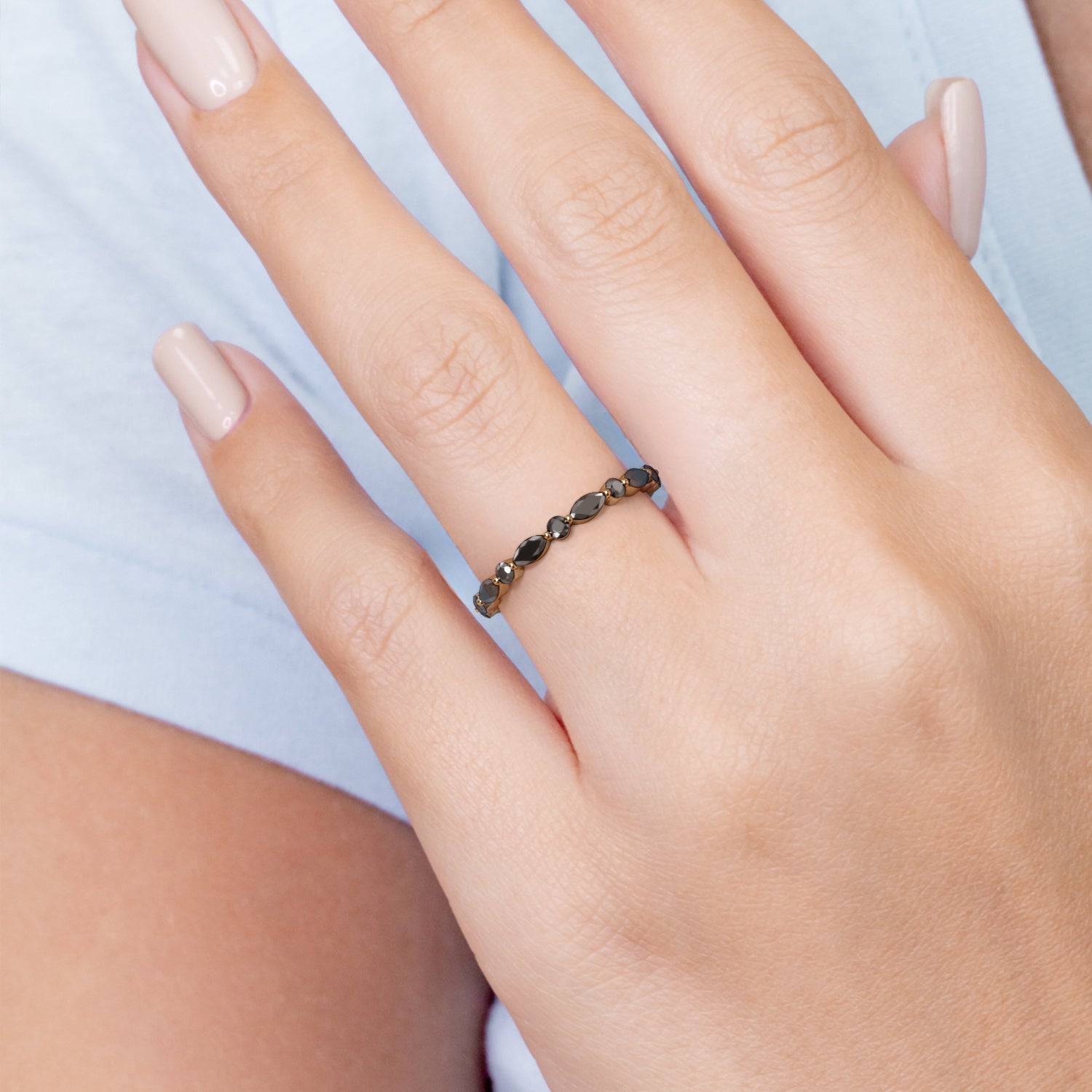 Multi Shaped Natural Black Diamond Wedding RIng