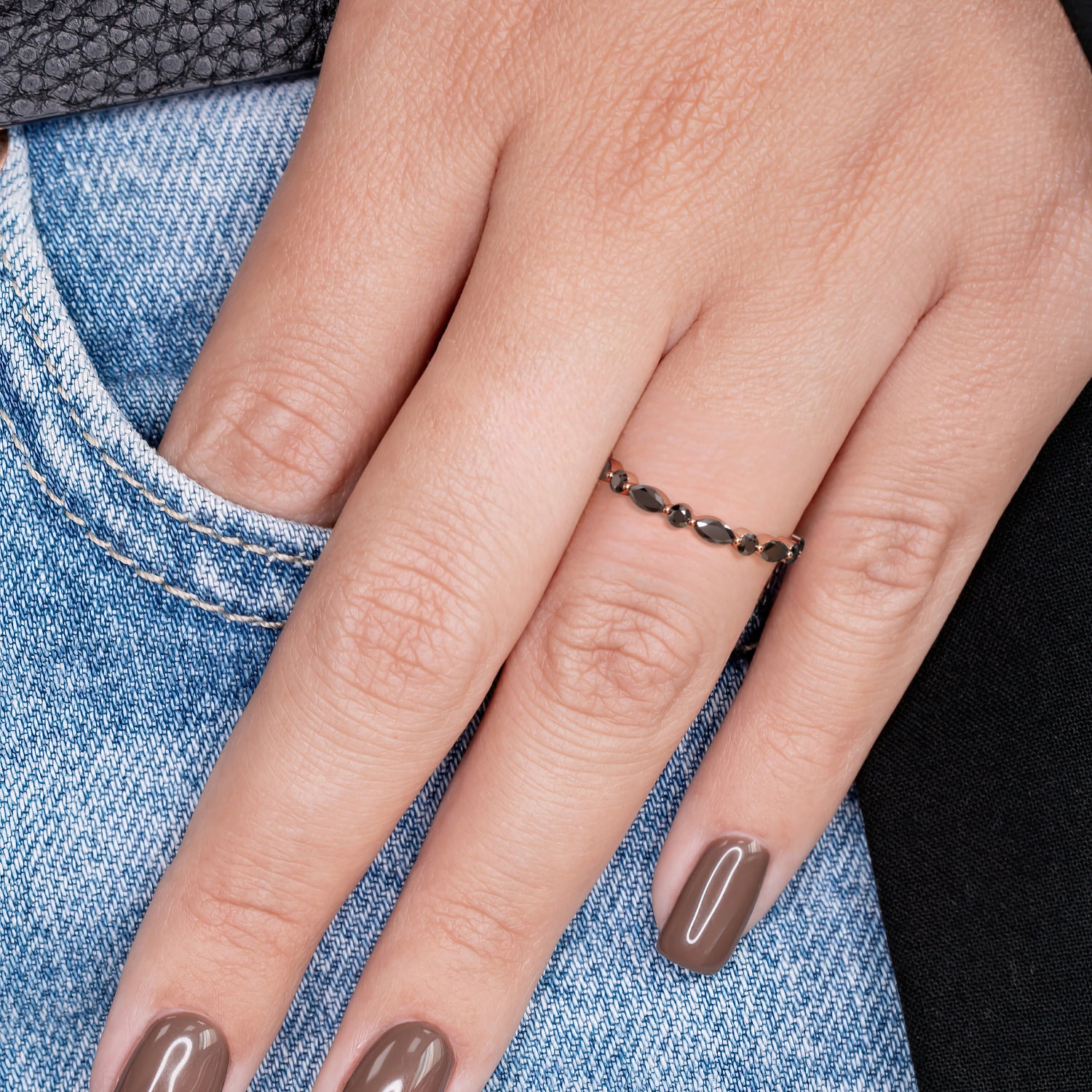 Multi Shaped Natural Black Diamond Wedding RIng
