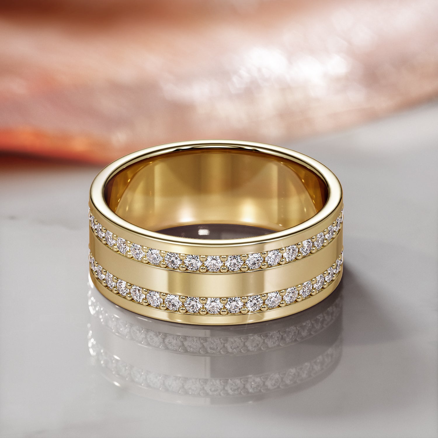 Two-Row Natural Round cut Diamond Wedding Band