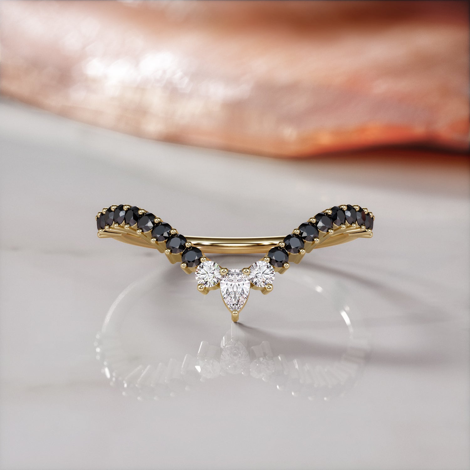 Deco Black & White Diamond Wedding Band