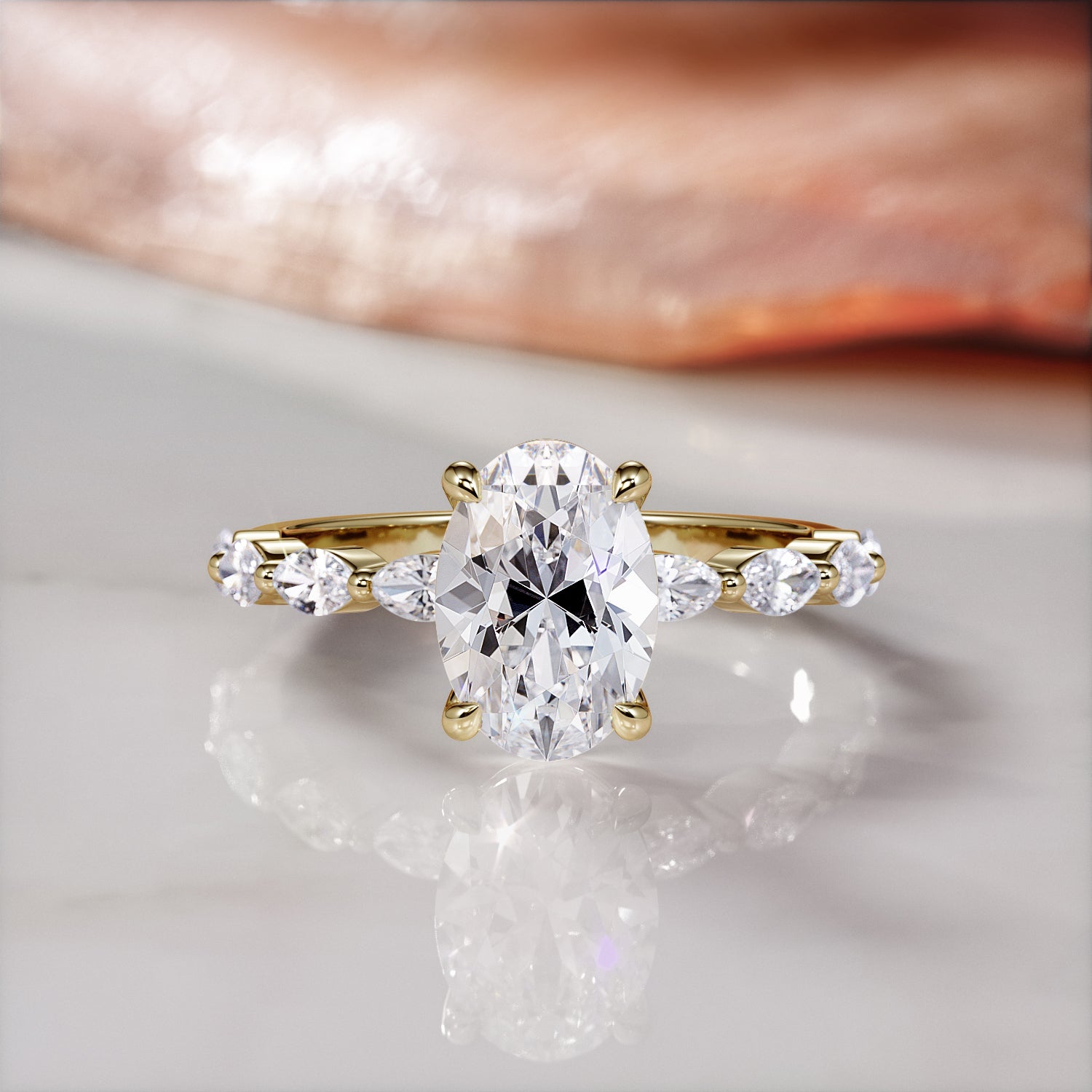 Art Deco Natural Oval & Marquise Diamond Engagement Ring