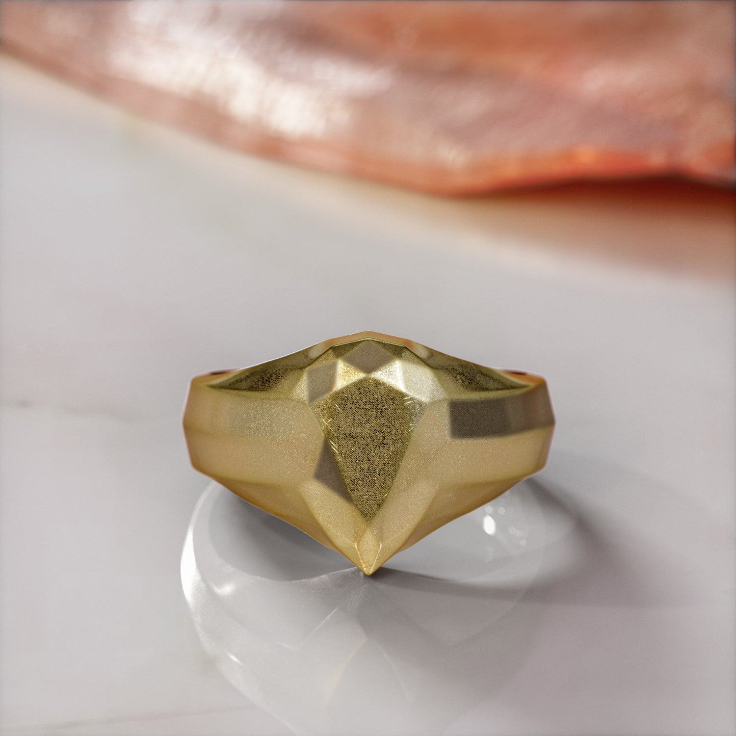Golden Pear - 14K Diamond Shaped Signet Ring For Women