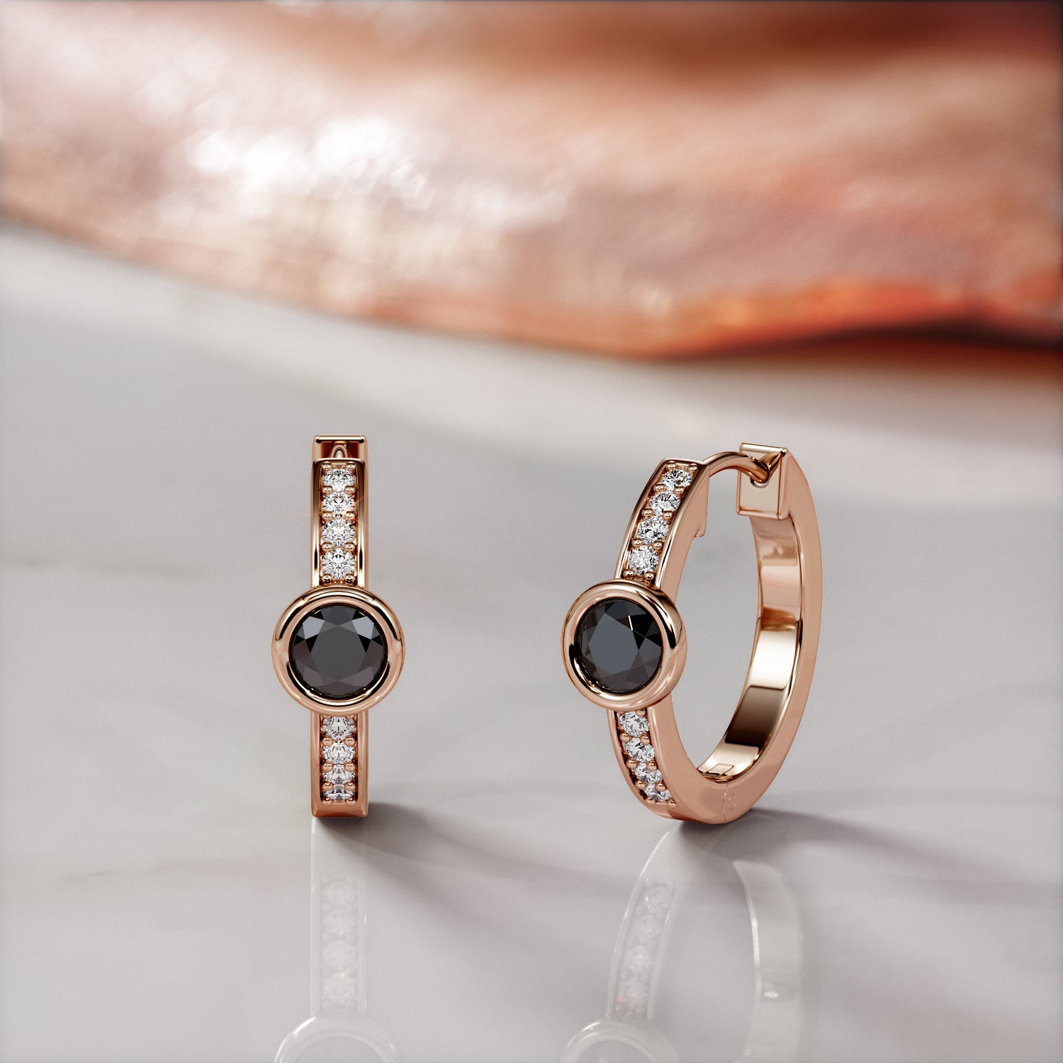 0.5 Carat Art-Deco Natural Black Diamond Hoop Earrings