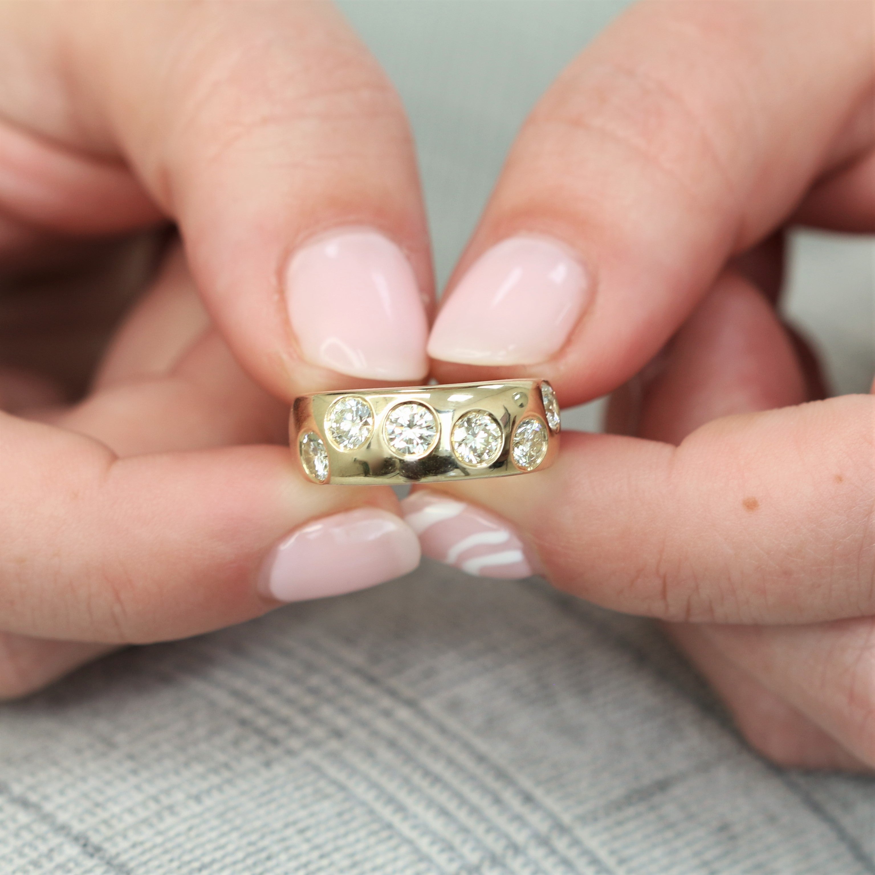 Chunky Natural Round cut Diamond Wedding Band