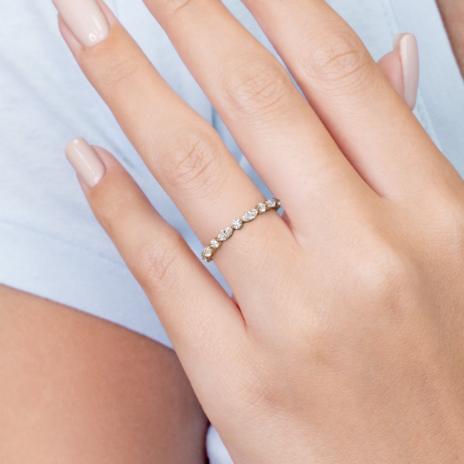 Multi Shape Natural Round & Baguette cut Diamond Wedding Band