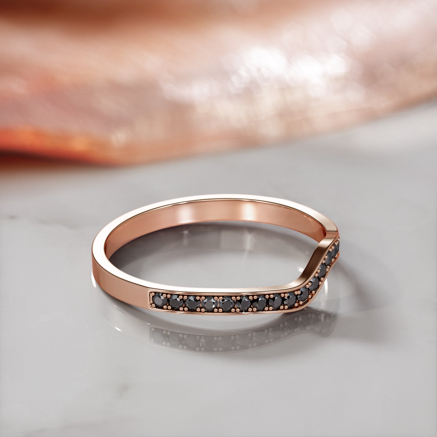 Wavey Natural Black Diamond Wedding Band
