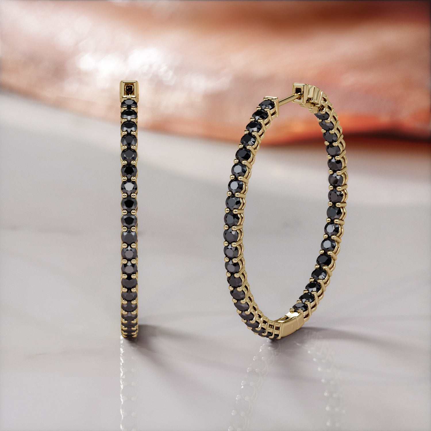 1 Carat Hoop Natural Black Diamond 2-Sided Earrings