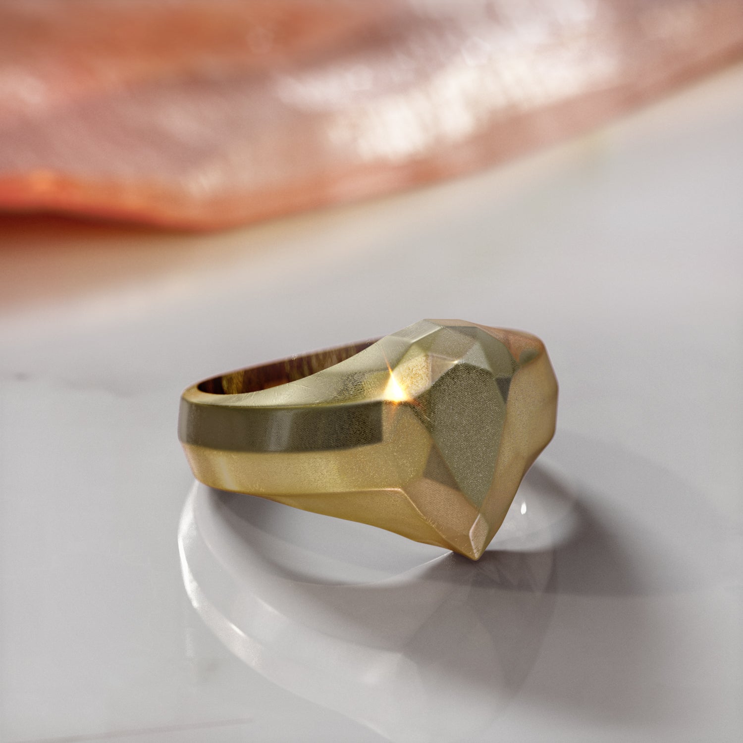 Golden Pear - 14K Diamond Shaped Signet Ring For Women