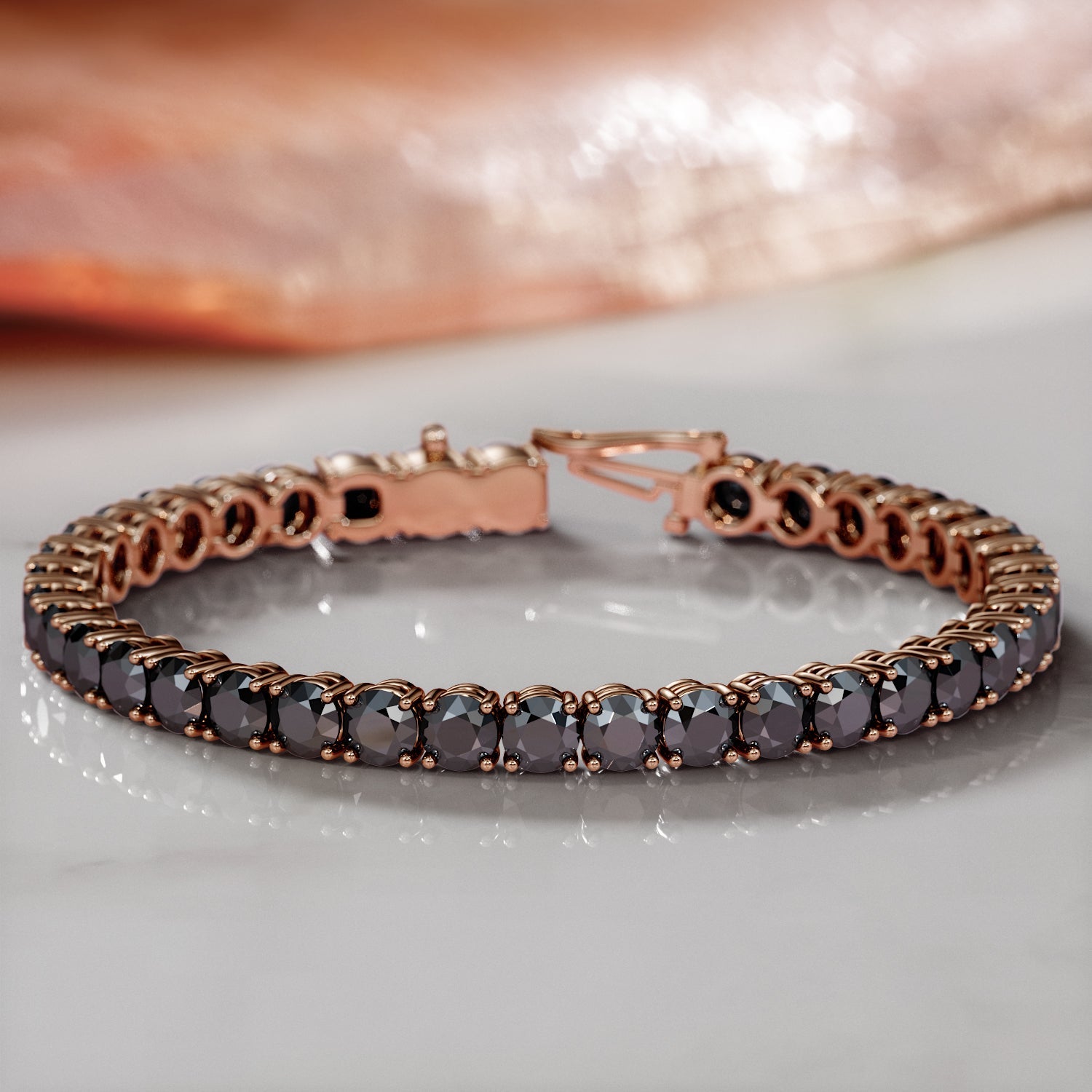 King Cobra- Tennis Bracelet Black Diamonds in Rose Gold