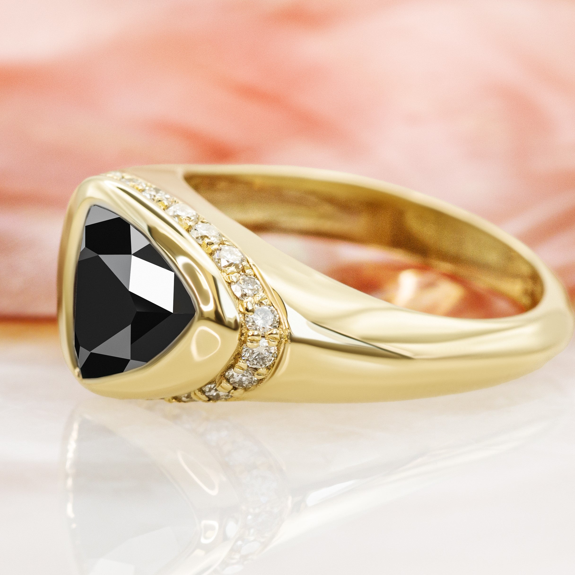 Oriented  Natural Black Diamond Triangle Engagement Ring