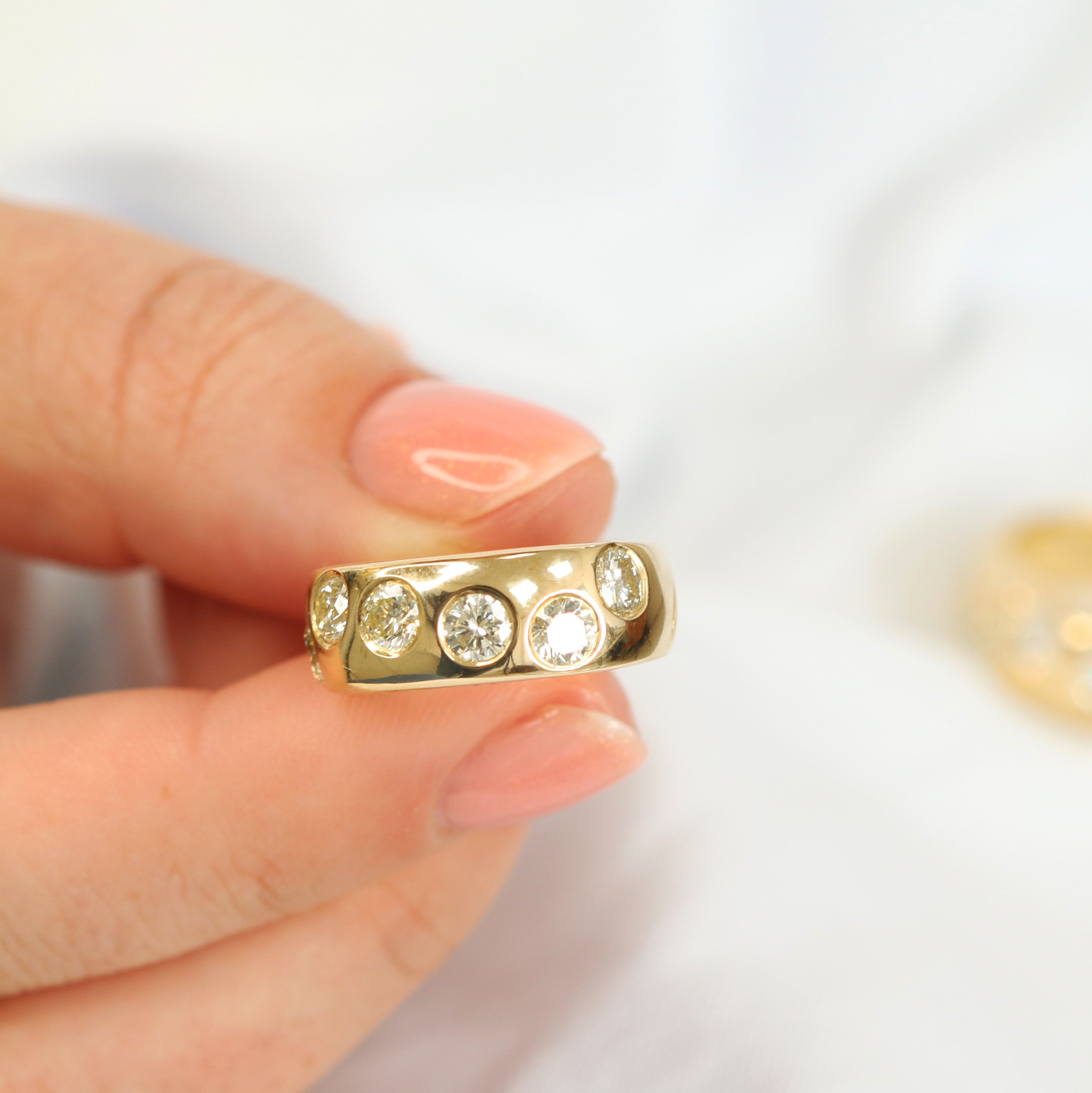 Chunky Natural Round cut Diamond Wedding Band