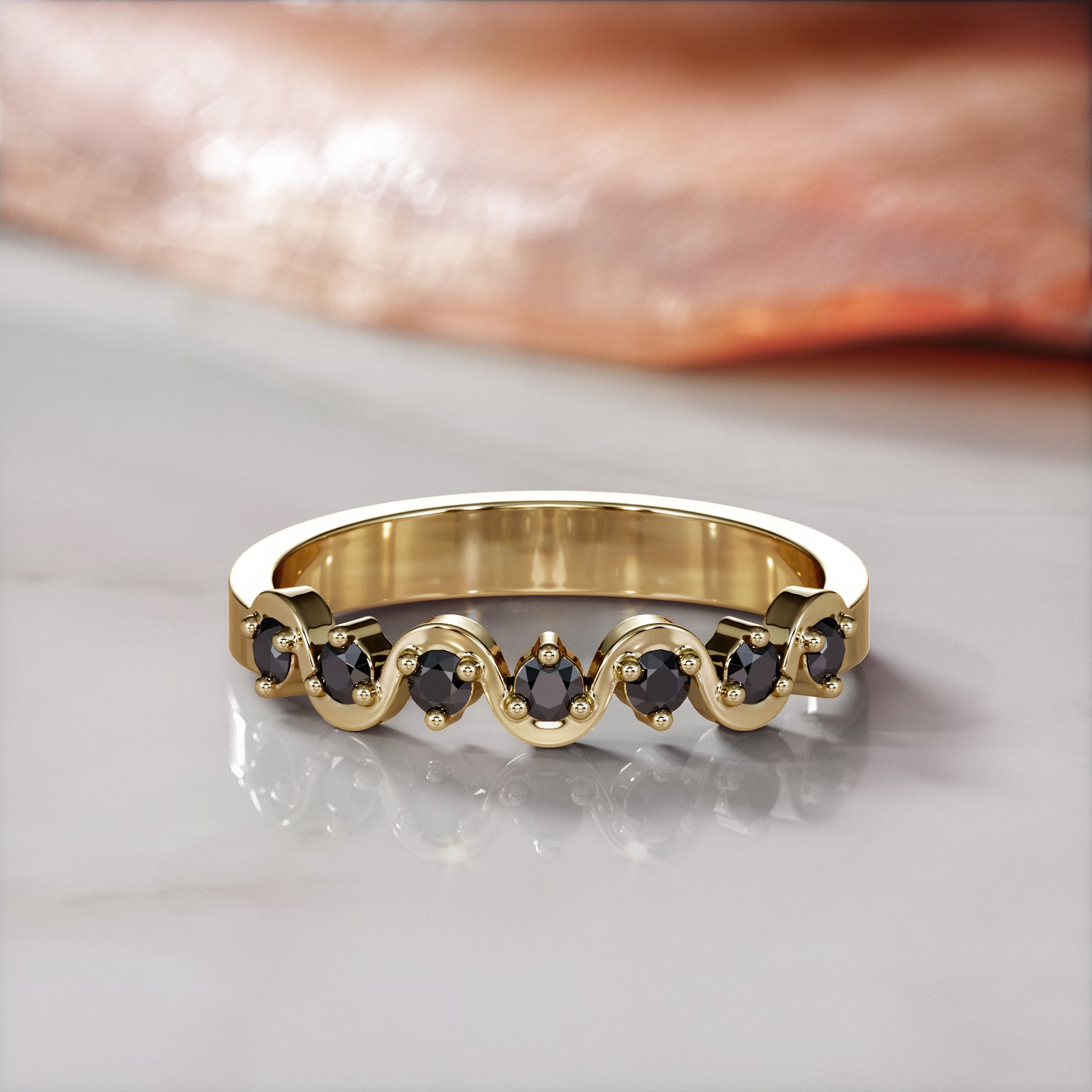 Wavey Natural Black Diamond Wedding RIng