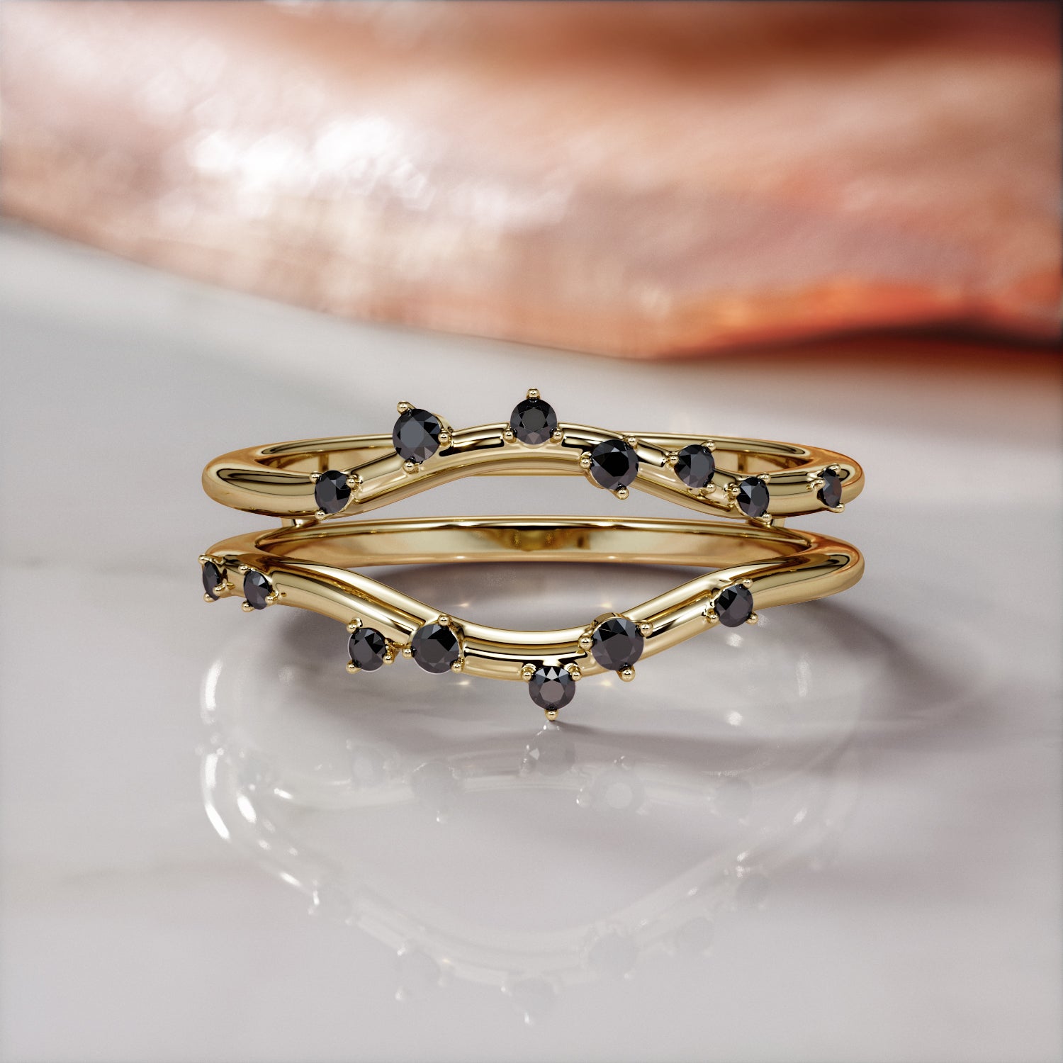 Double Band Natural Black Diamond Wedding Band