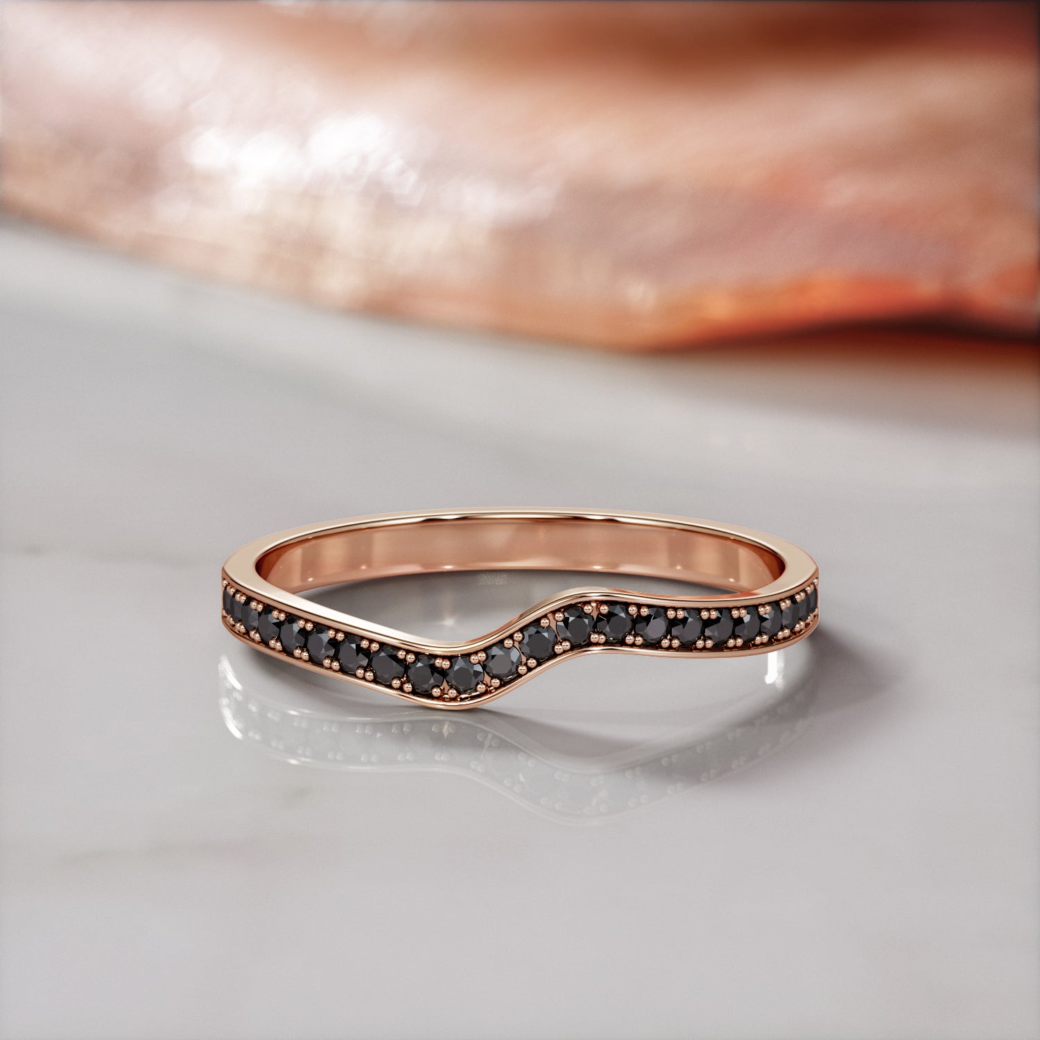Wavey Natural Black Diamond Wedding Band
