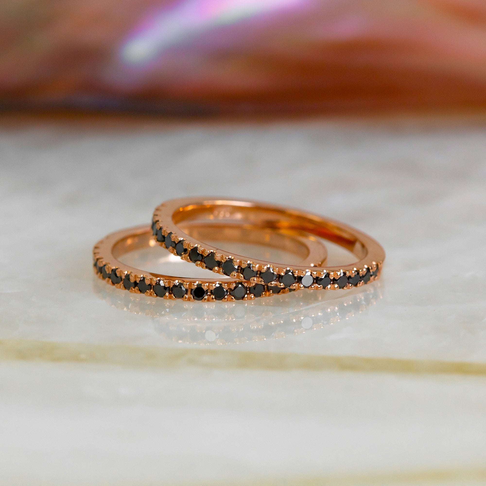 Matching Wedding Ring with Round Cut Natural Black Diamonds