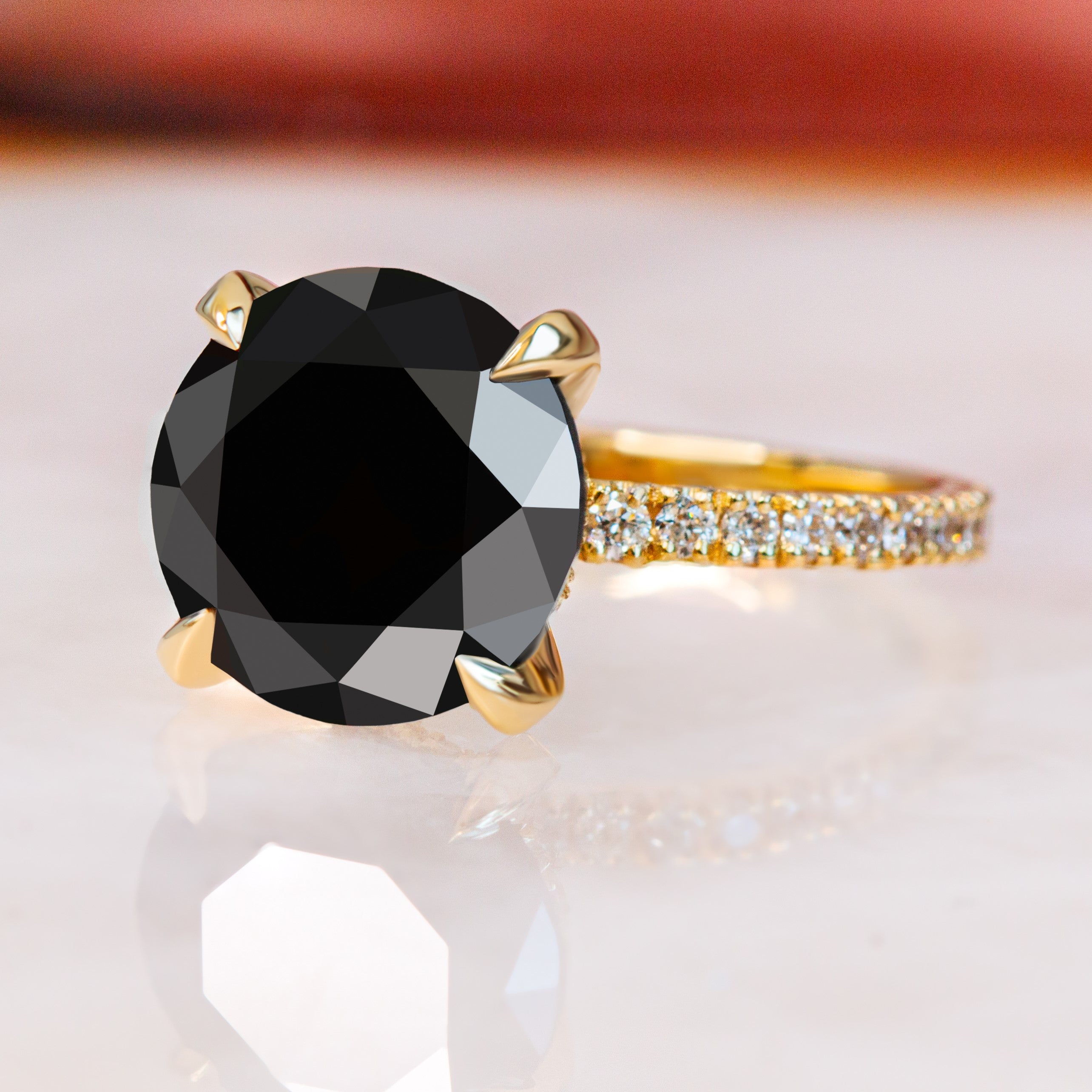5.14 Carats Natural Black Diamond Round Engagement Ring
