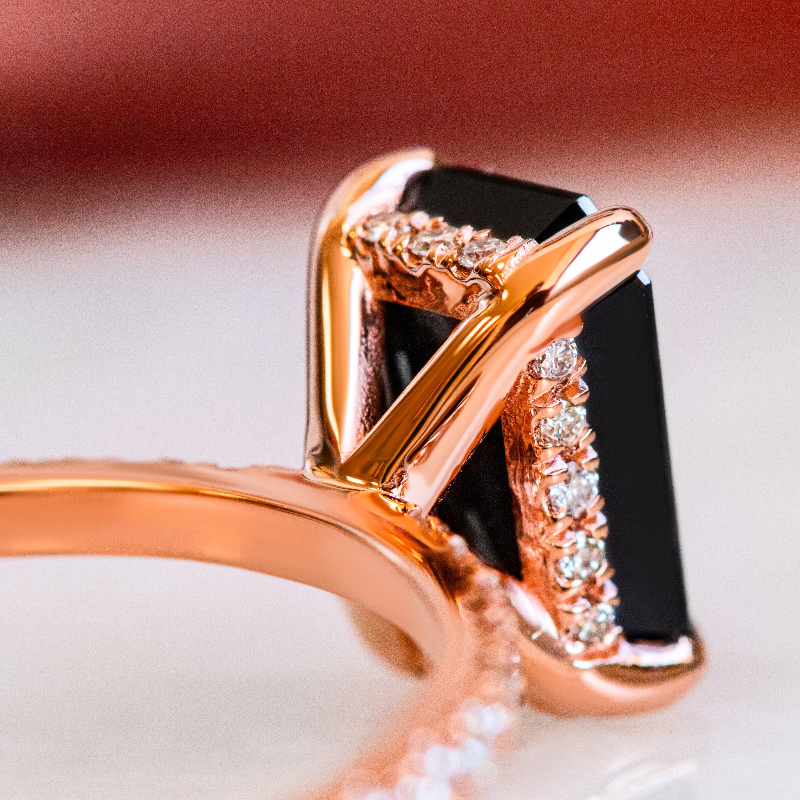2.2 Carats  Natural Black Diamond Emerald Cut Engagement Ring