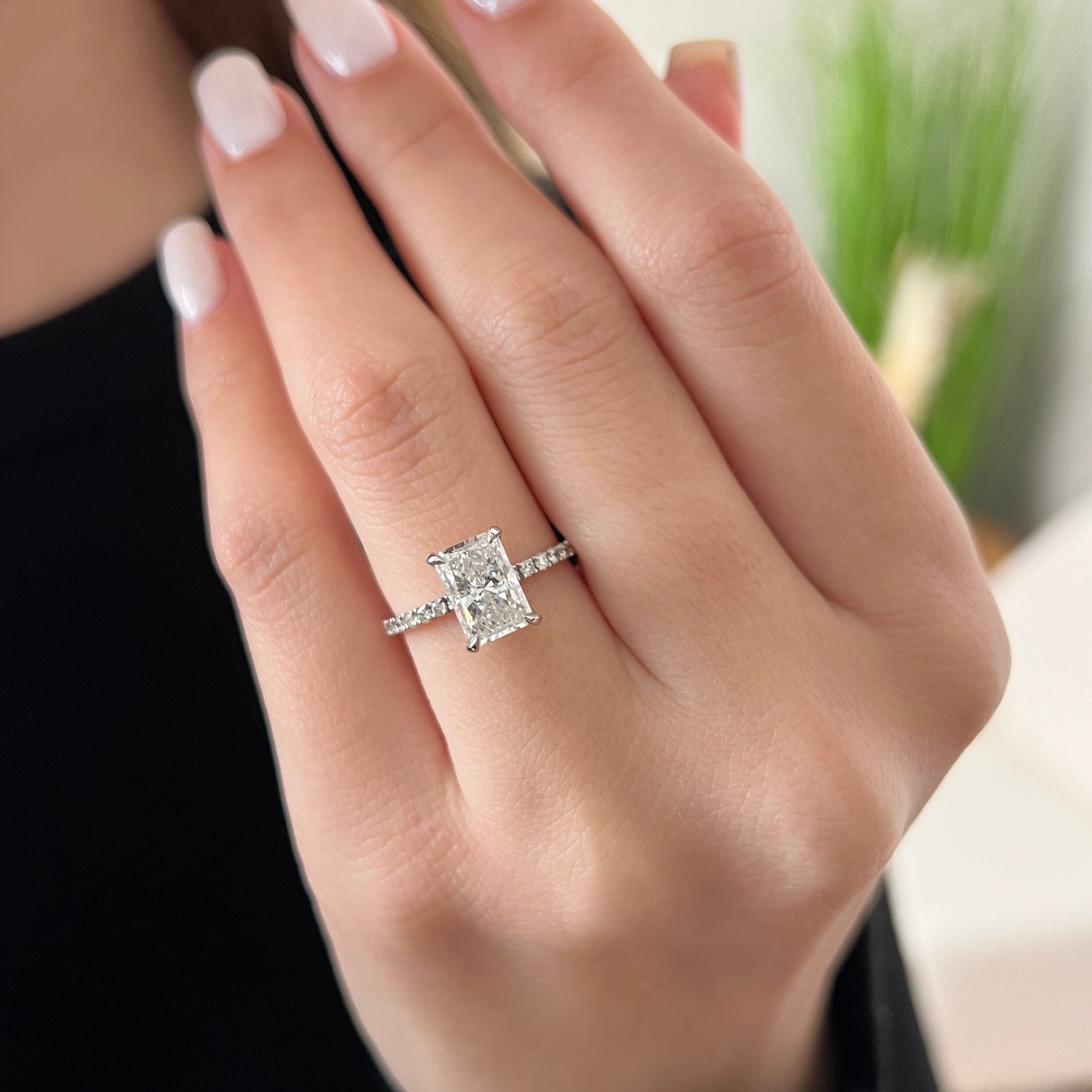 2 Carat Natural Radiant Cut Diamond Hidden Halo Engagement Ring