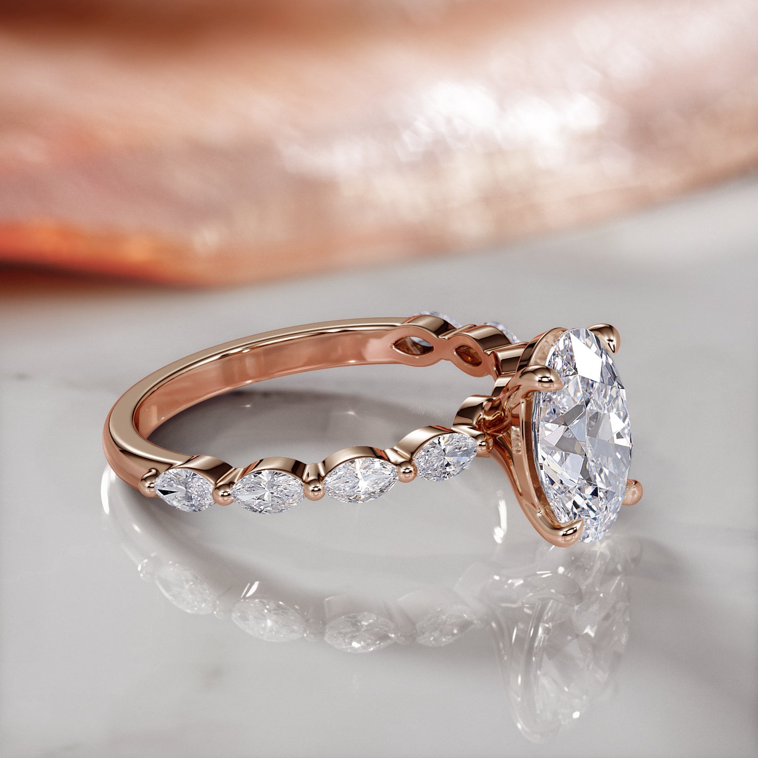 Art Deco Natural Oval & Marquise Diamond Engagement Ring