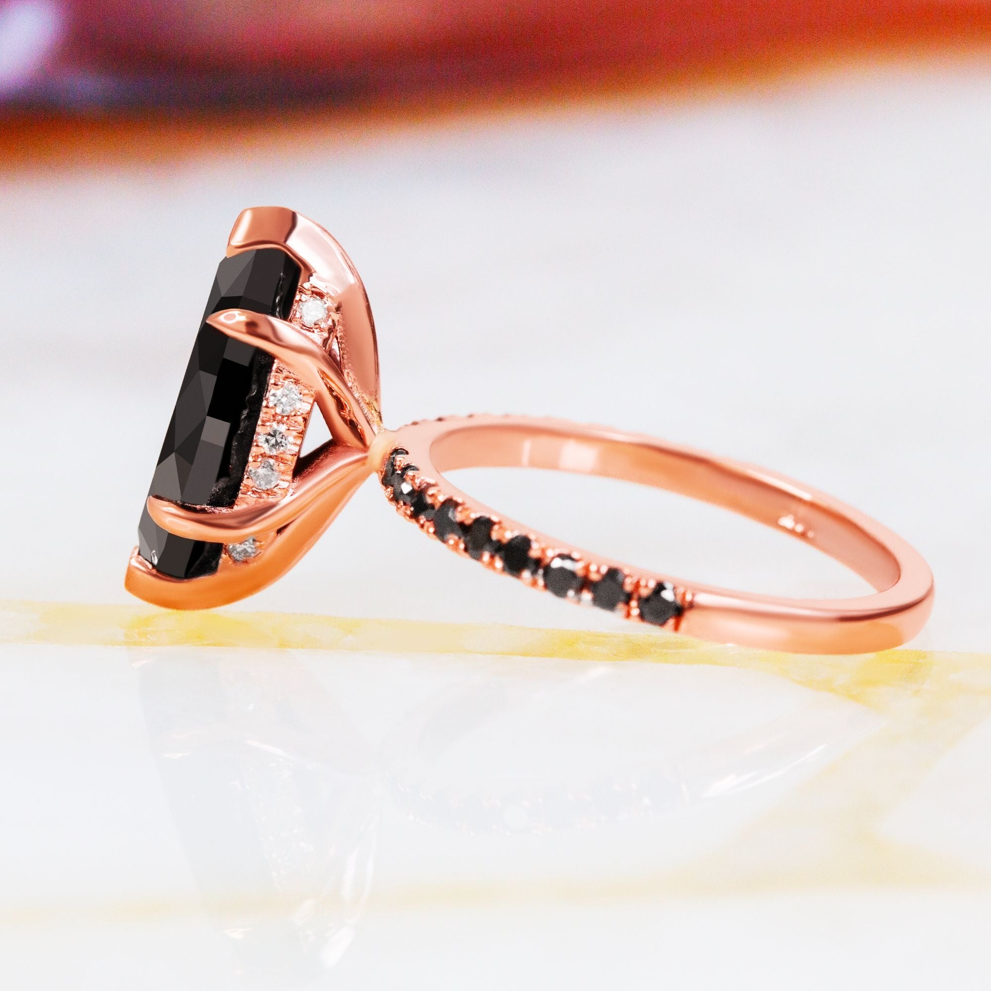 Black & White Natural Diamond Marquise Cut Engagement Ring