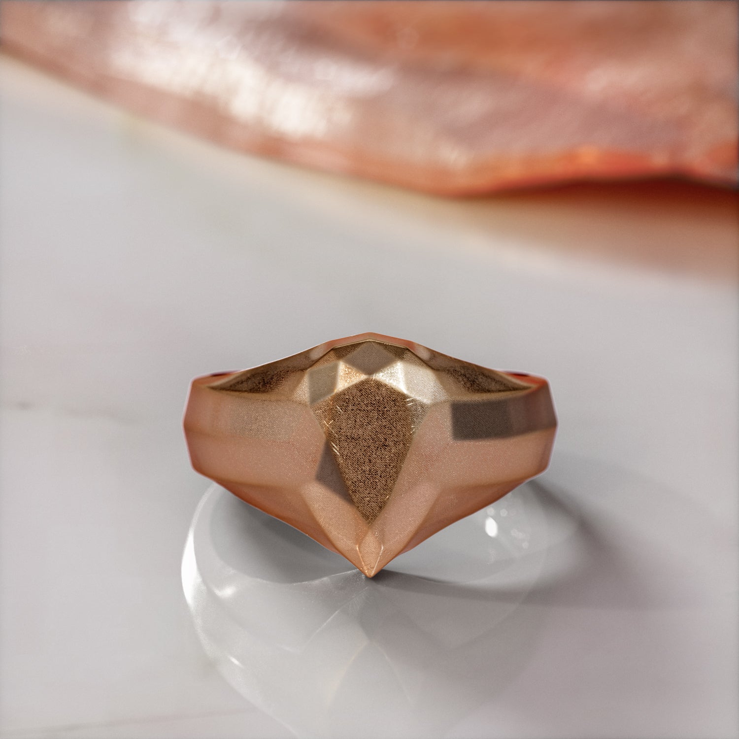 Golden Pear - 14K Diamond Shaped Signet Ring For Women