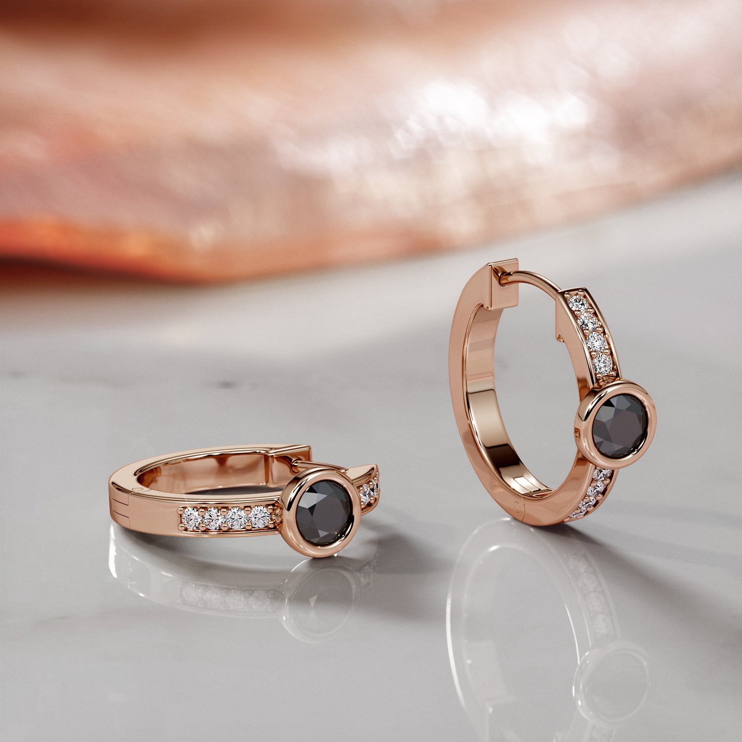 0.5 Carat Art-Deco Natural Black Diamond Hoop Earrings