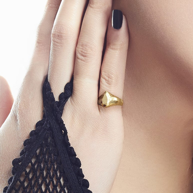 Golden Pear - 14K Diamond Shaped Signet Ring For Women