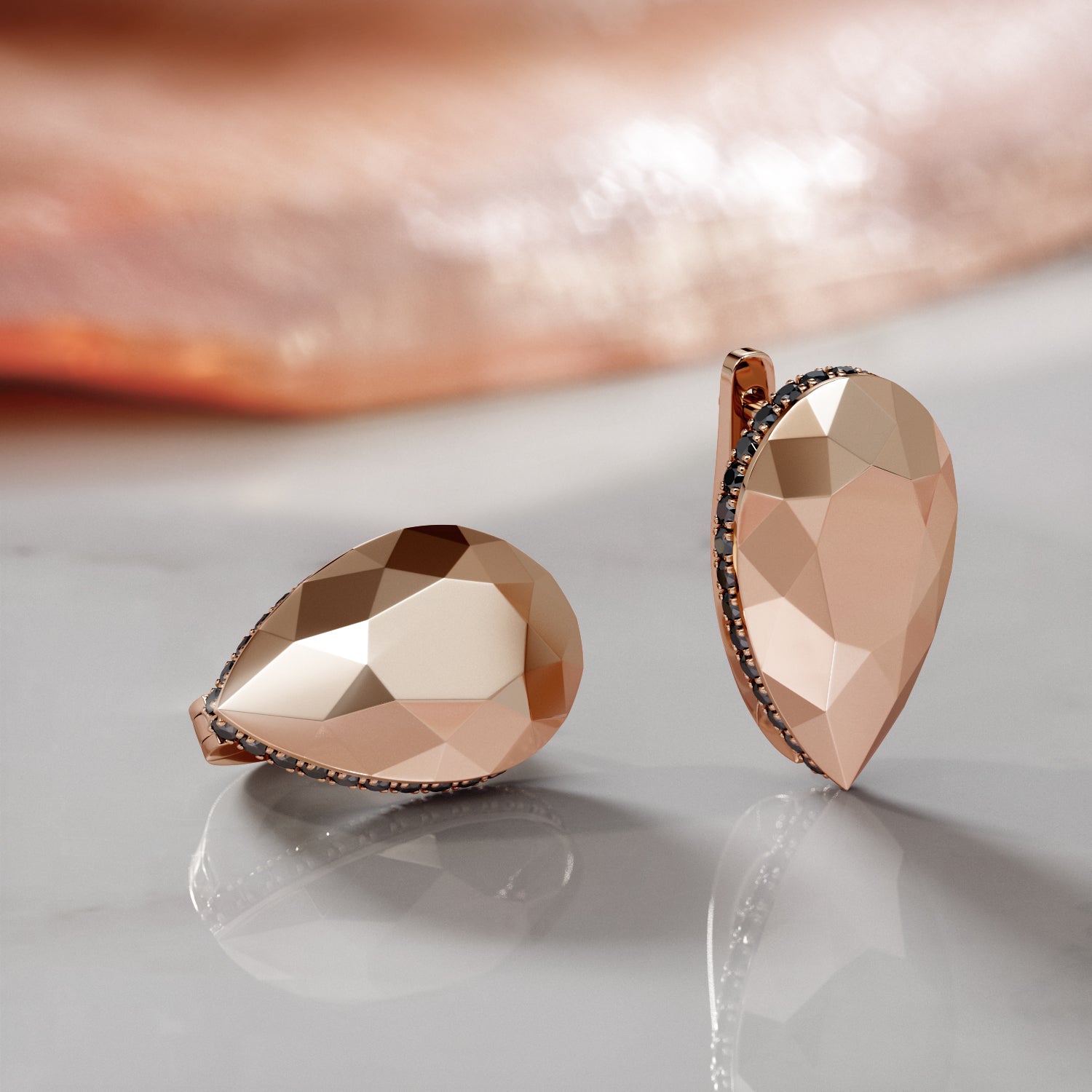 Edgy Faceted Natural Black Diamond Lever Back Pear Shaped Earrings