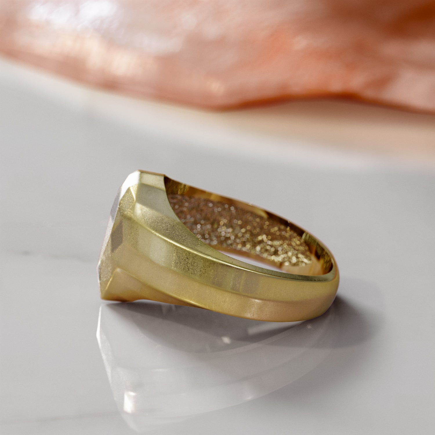Golden Pear - 14K Diamond Shaped Signet Ring For Women