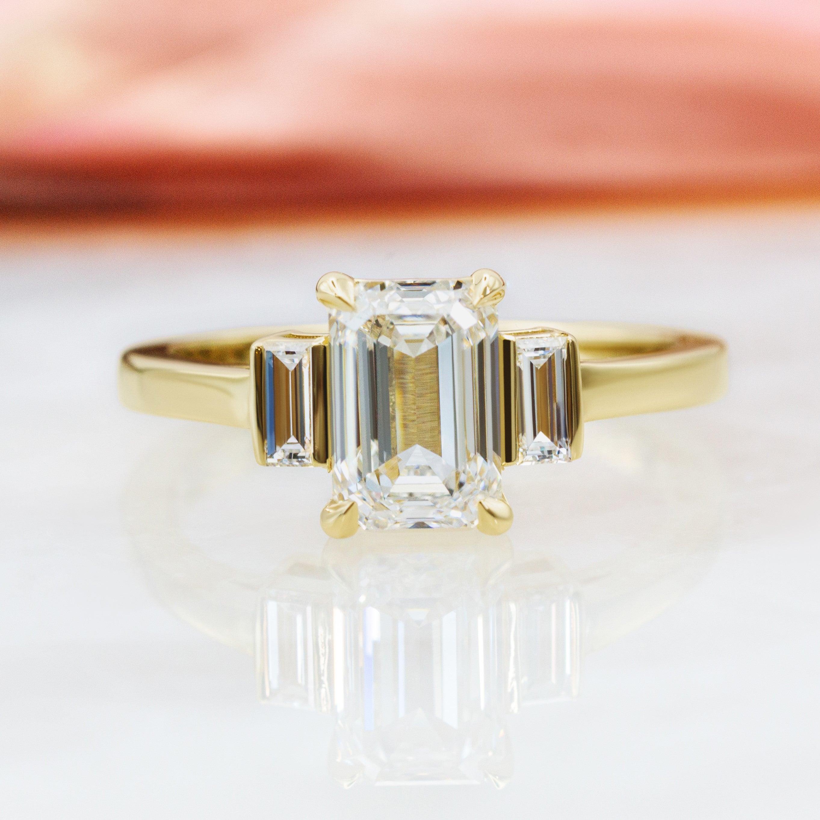 Art Deco Natural Emerald Cut  Diamond Engagement Ring