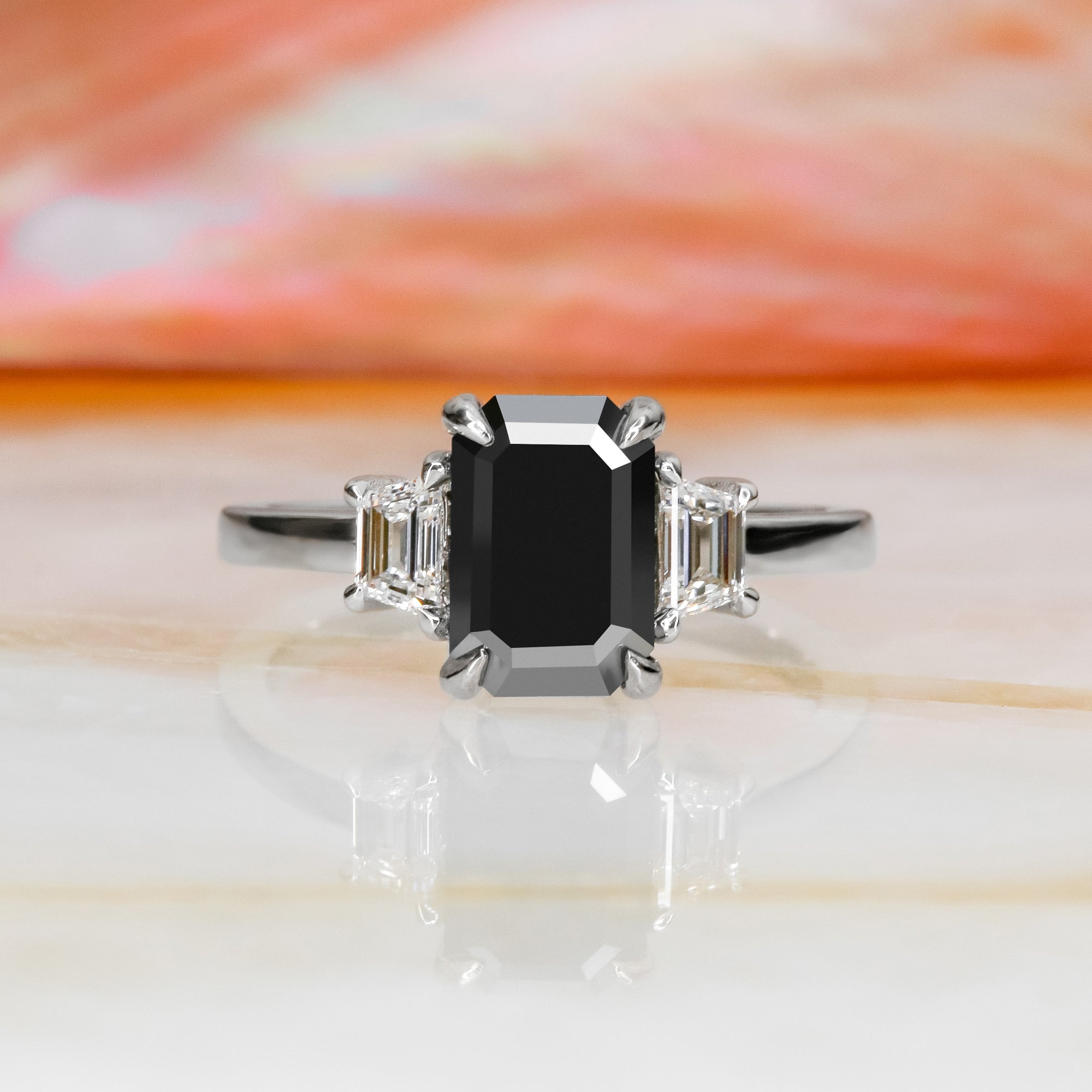 Unique  Natural Black Diamond  Engagement Ring