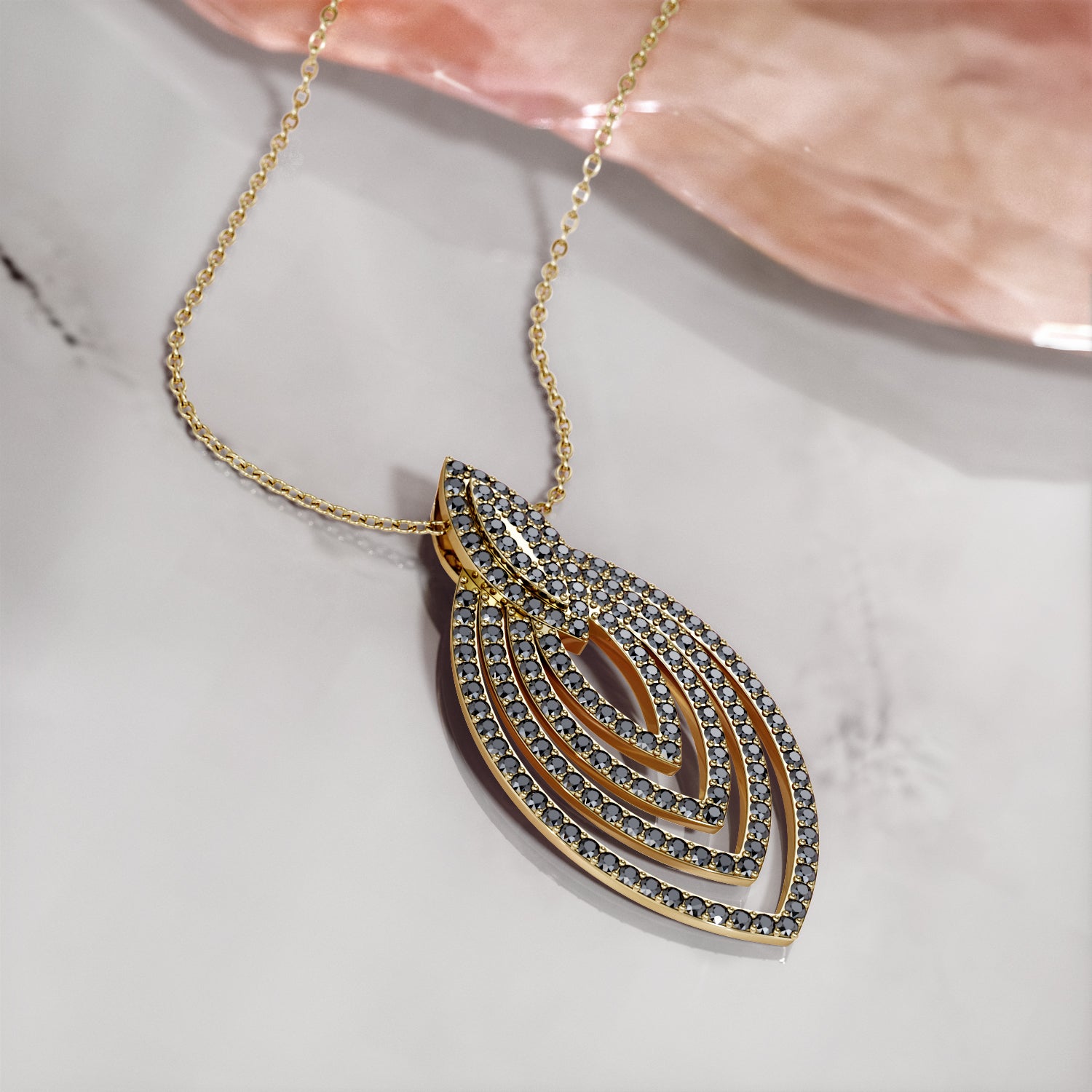 Natural Black Diamond Pendant with Necklace
